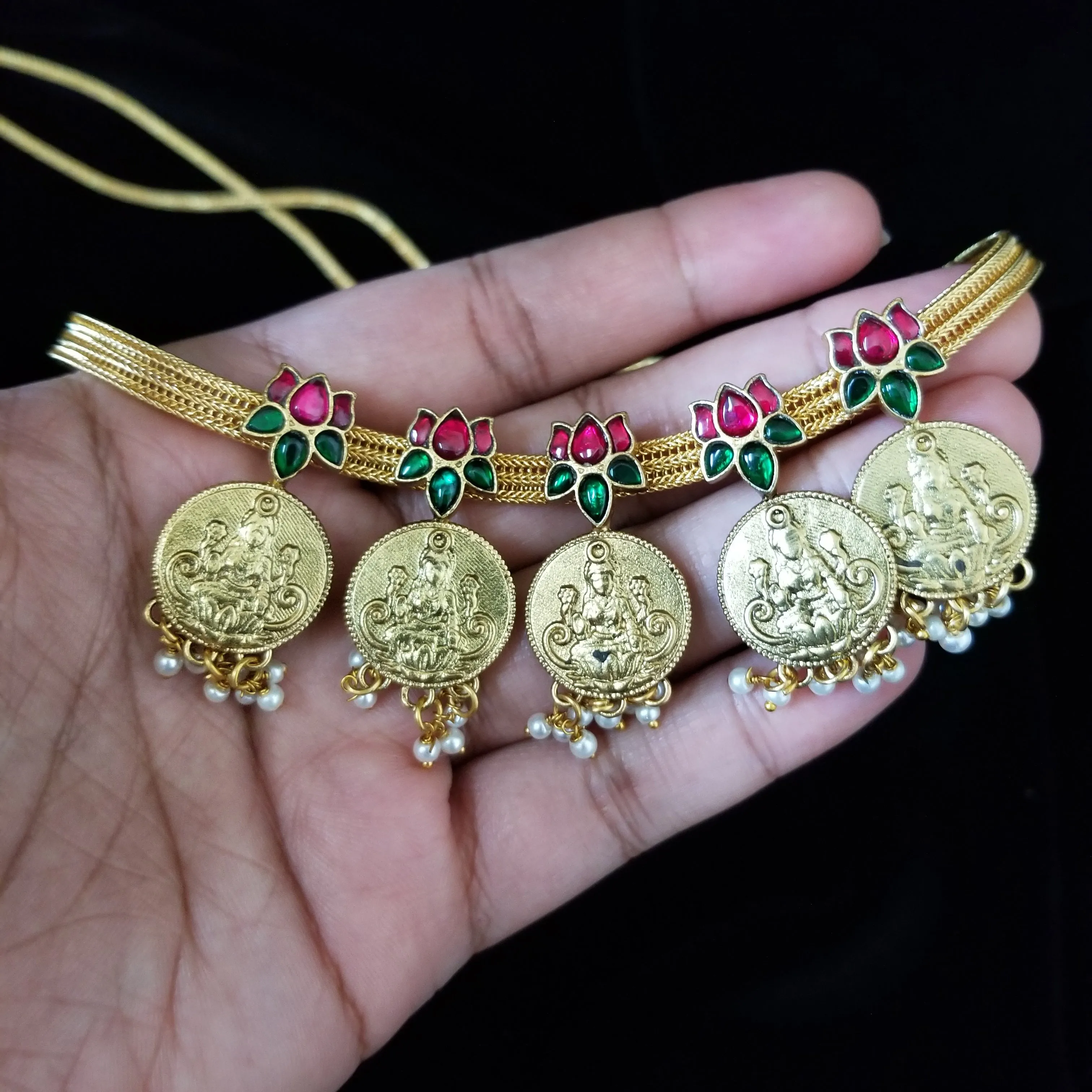 Lakshmi Kasu Lotus Kundan Necklace