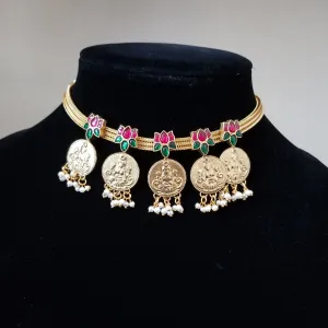 Lakshmi Kasu Lotus Kundan Necklace