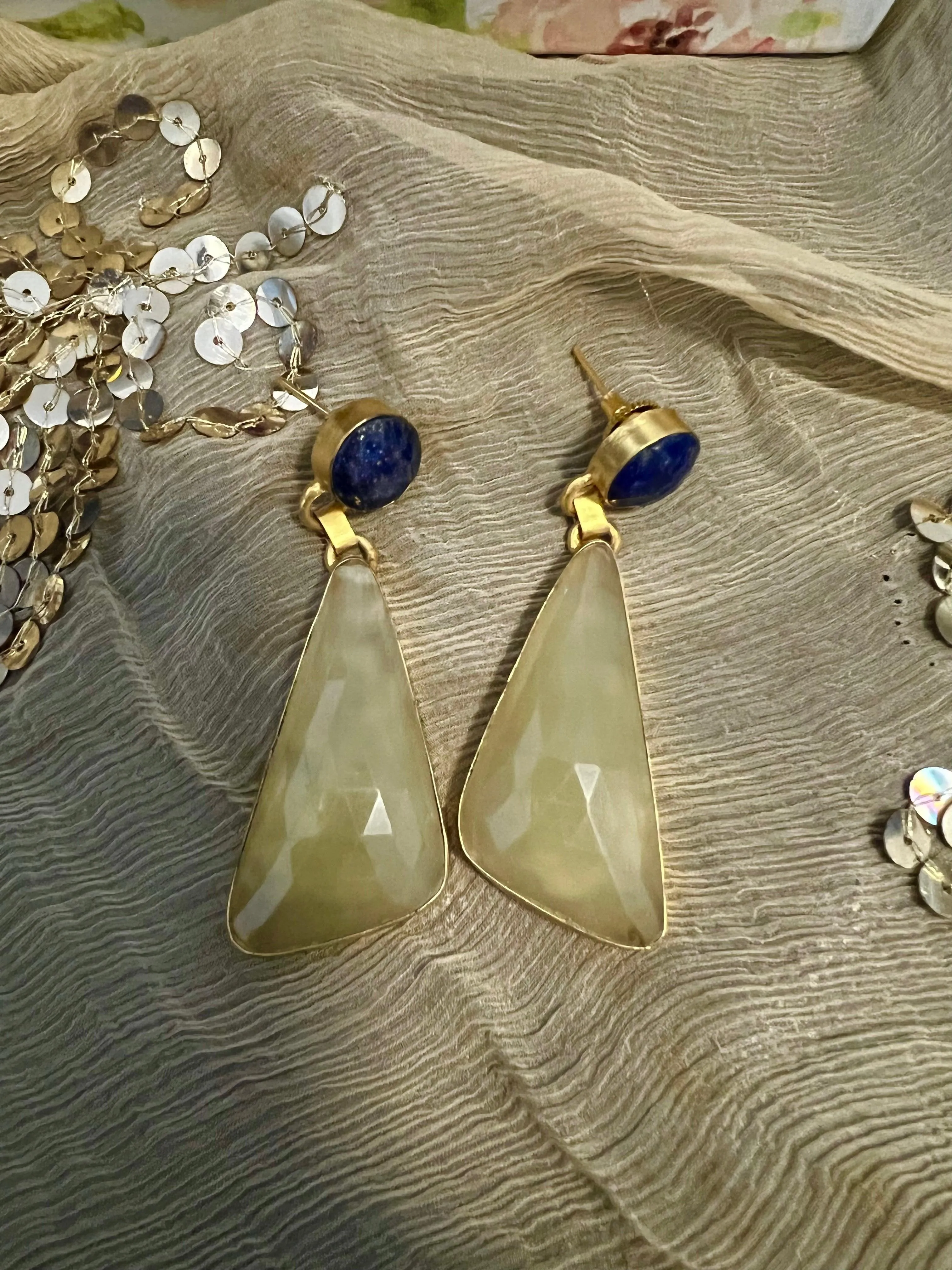 Lapis and Lemon Quartz Earrings