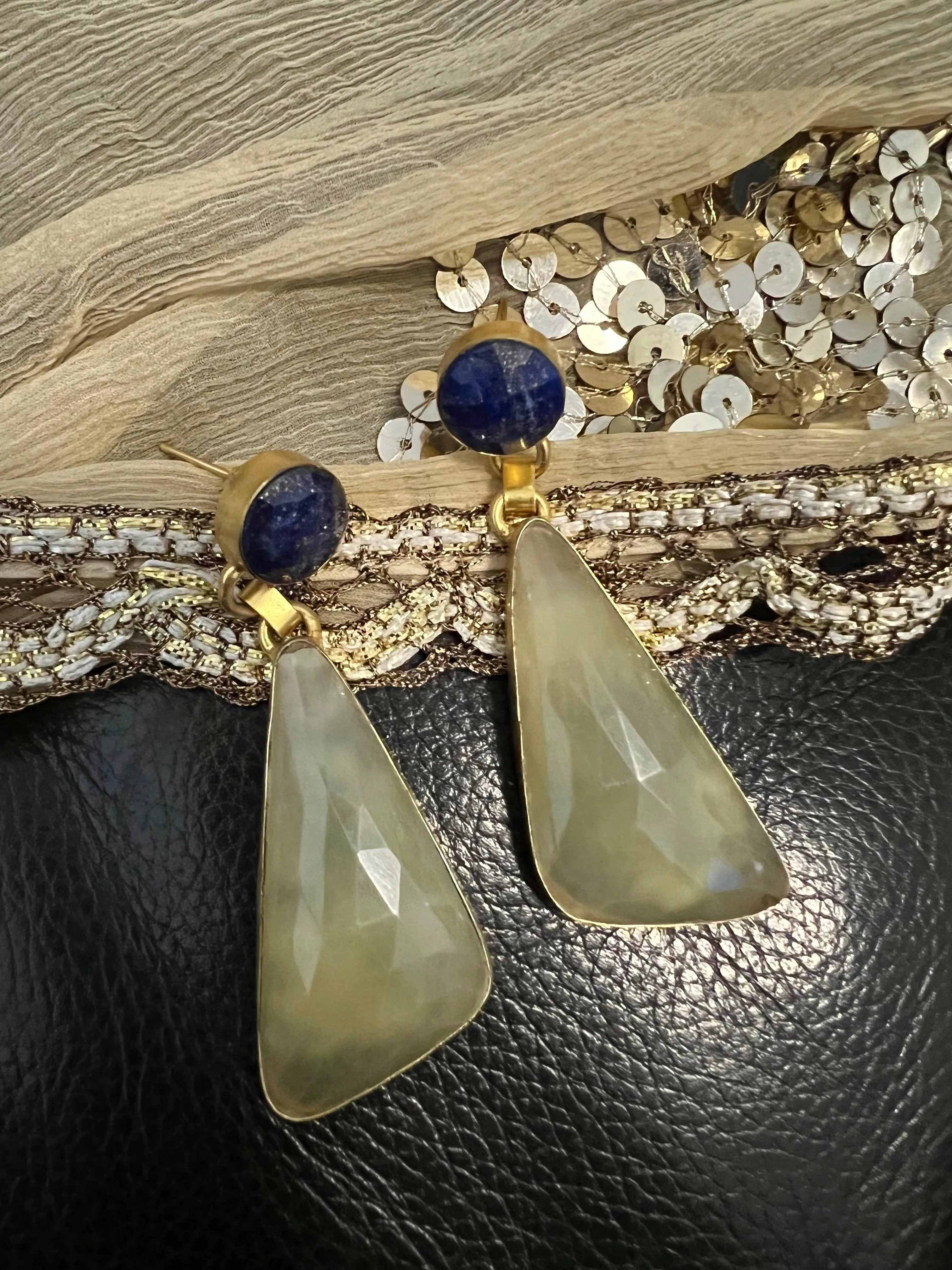 Lapis and Lemon Quartz Earrings