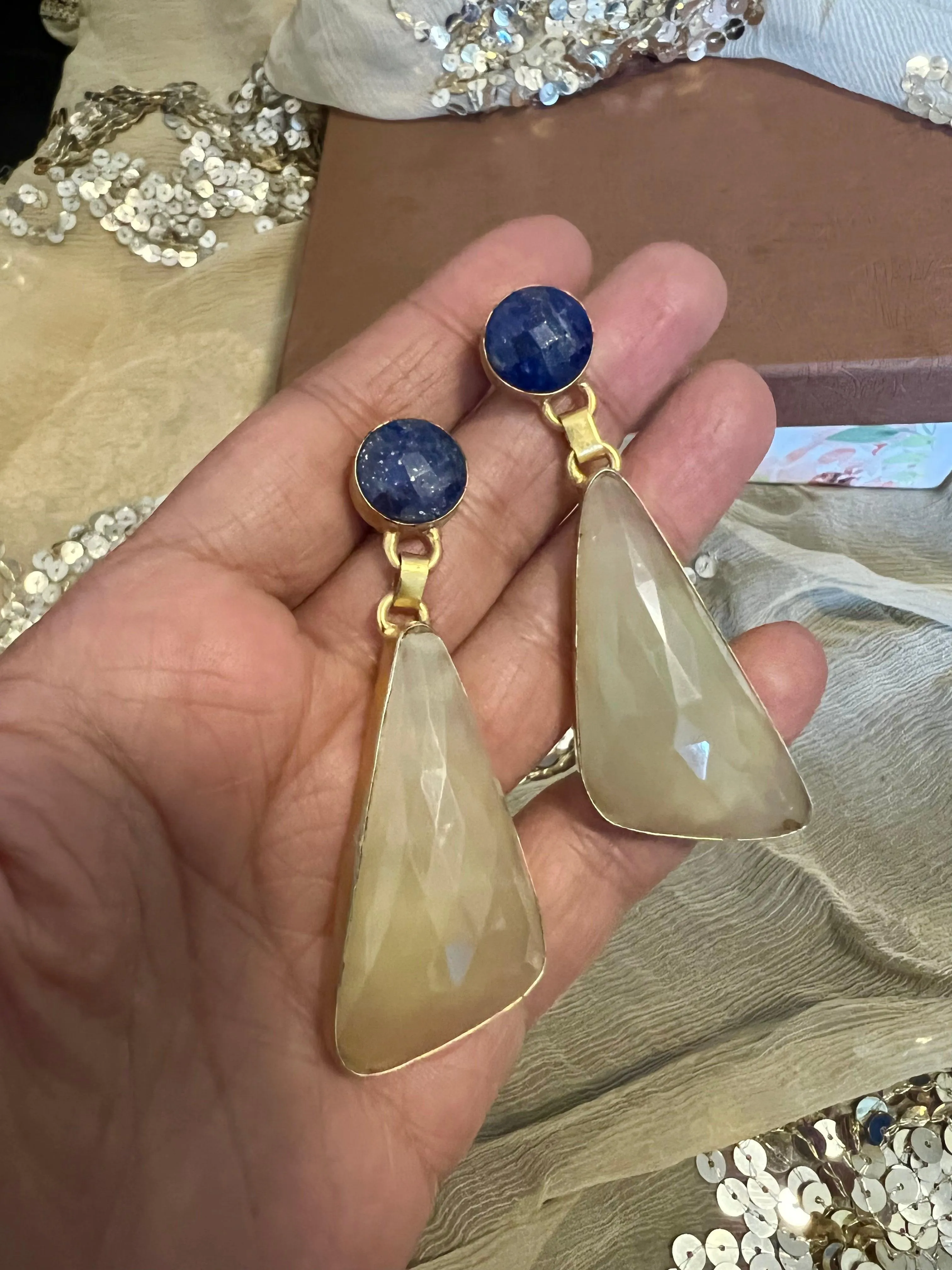 Lapis and Lemon Quartz Earrings