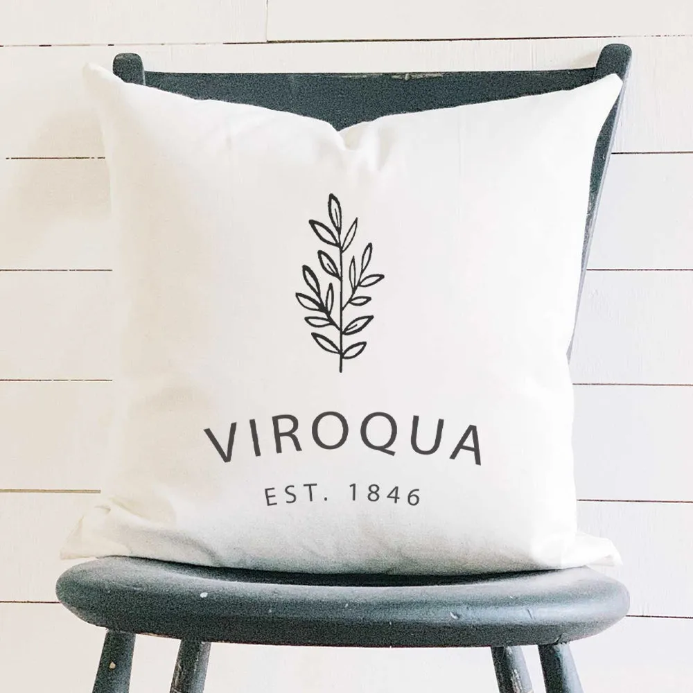 Leaves w/ City, Est - Square Canvas Pillow