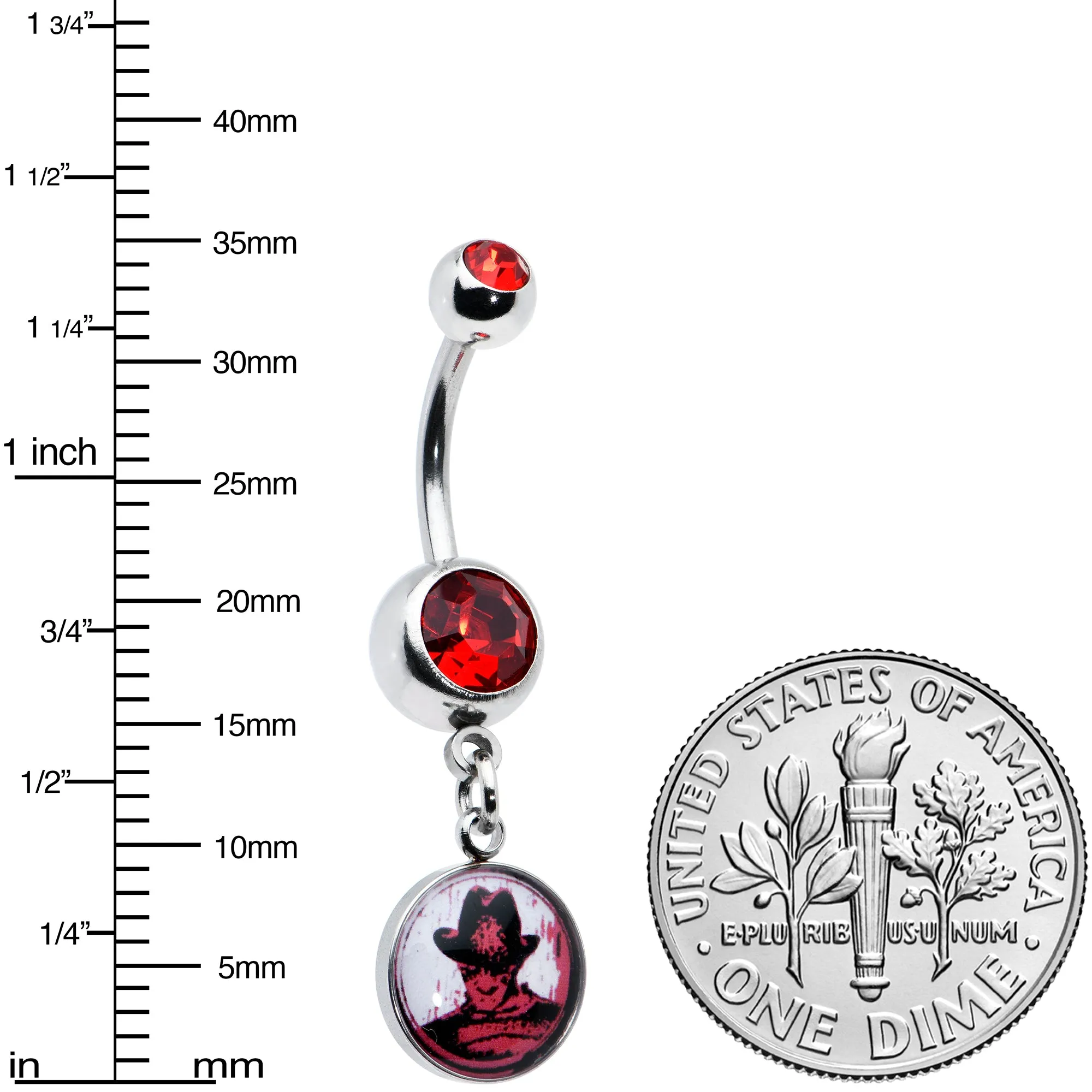Licensed Nightmare On Elm Street Red Gem Freddy Dangle Belly Ring