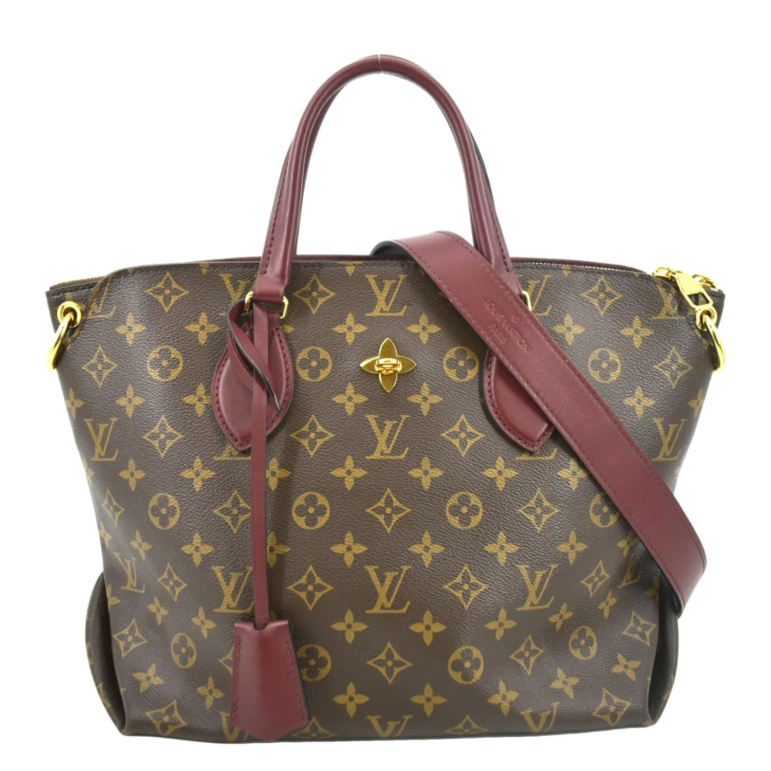LOUIS VUITTON Flower Zipped Monogram Canvas Tote Bag Brown
