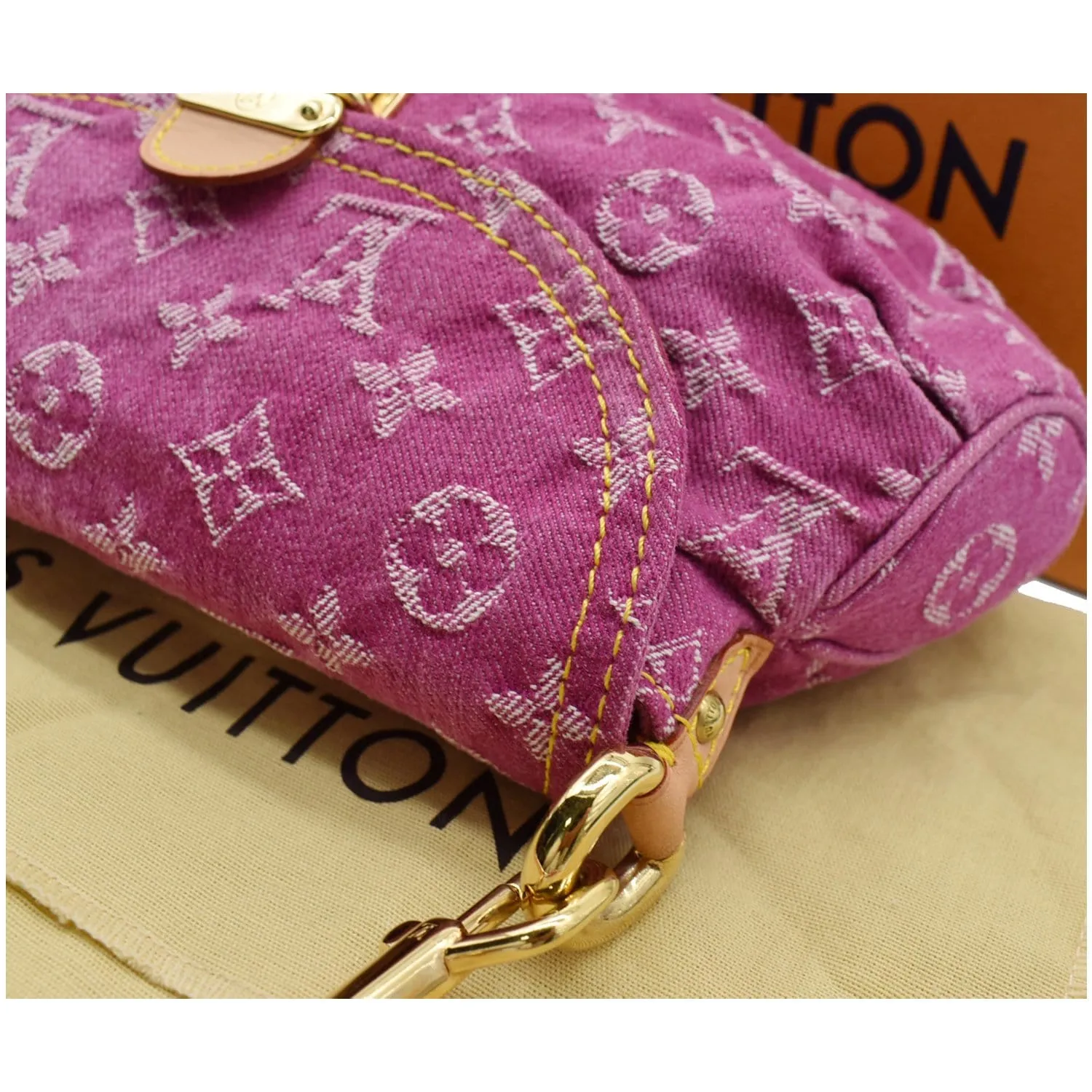 LOUIS VUITTON Mini Pleaty Monogram Denim Shoulder Handbag Fuchsia