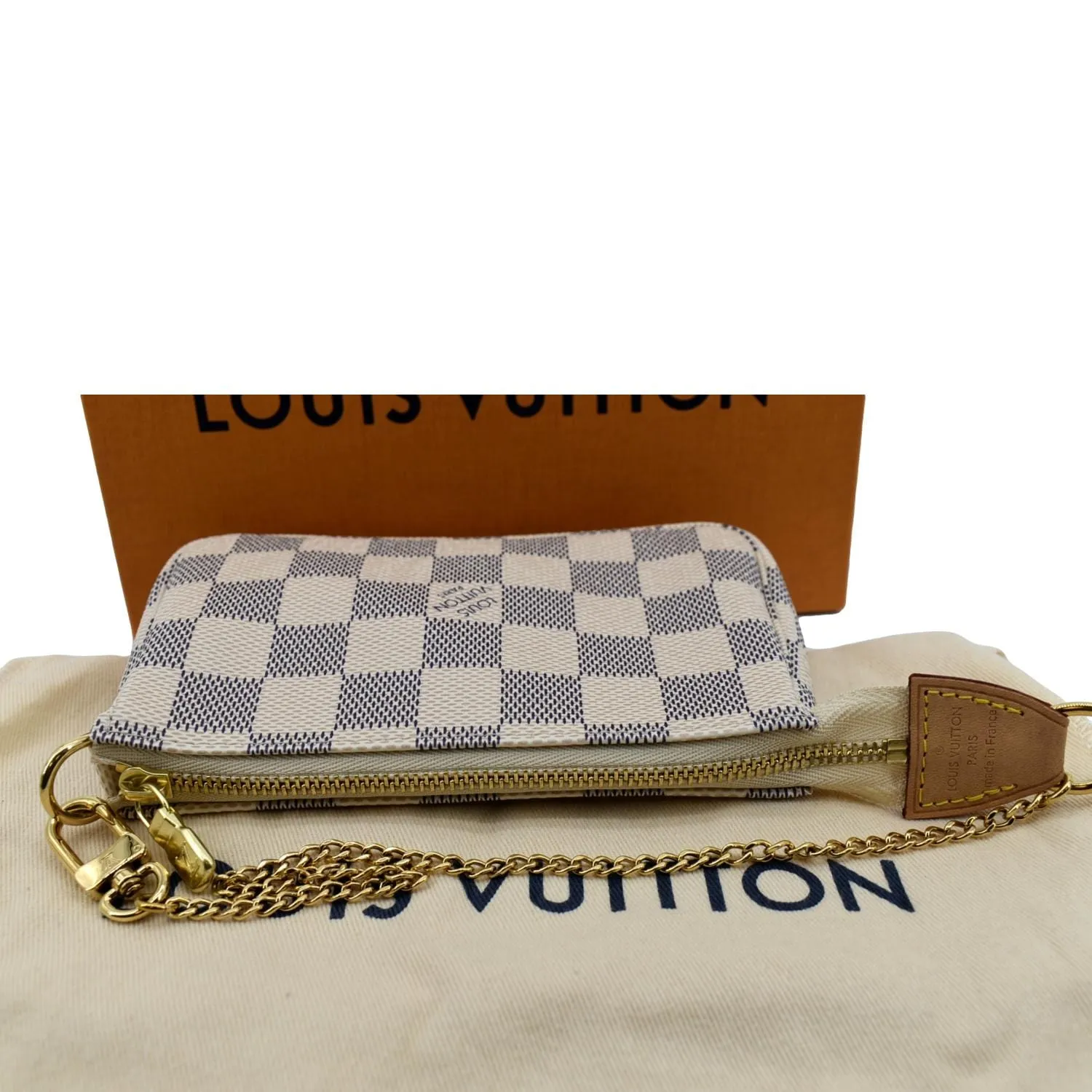 LOUIS VUITTON Mini Pochette Damier Azur Accessories Pouch White
