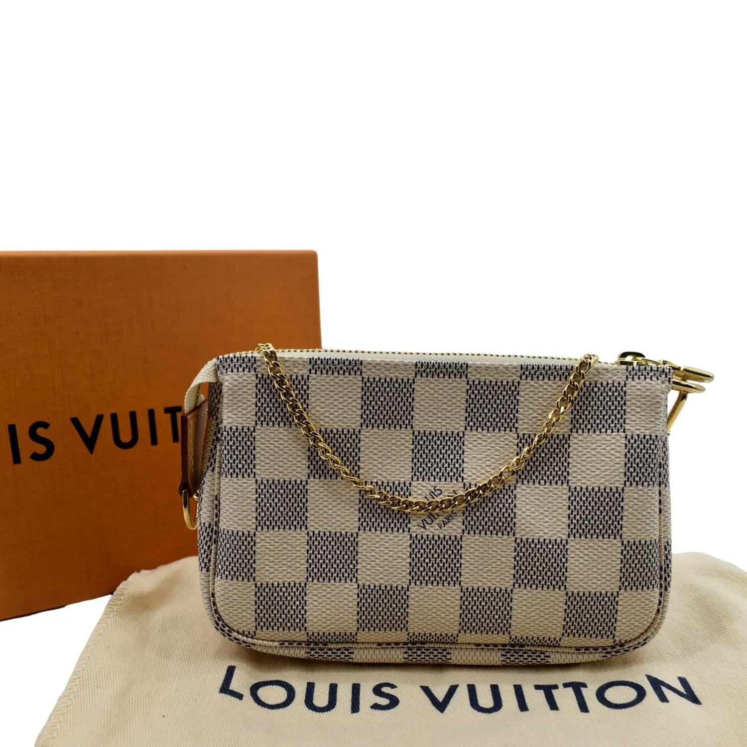 LOUIS VUITTON Mini Pochette Damier Azur Accessories Pouch White