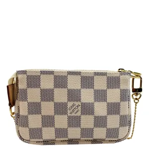 LOUIS VUITTON Mini Pochette Damier Azur Accessories Pouch White