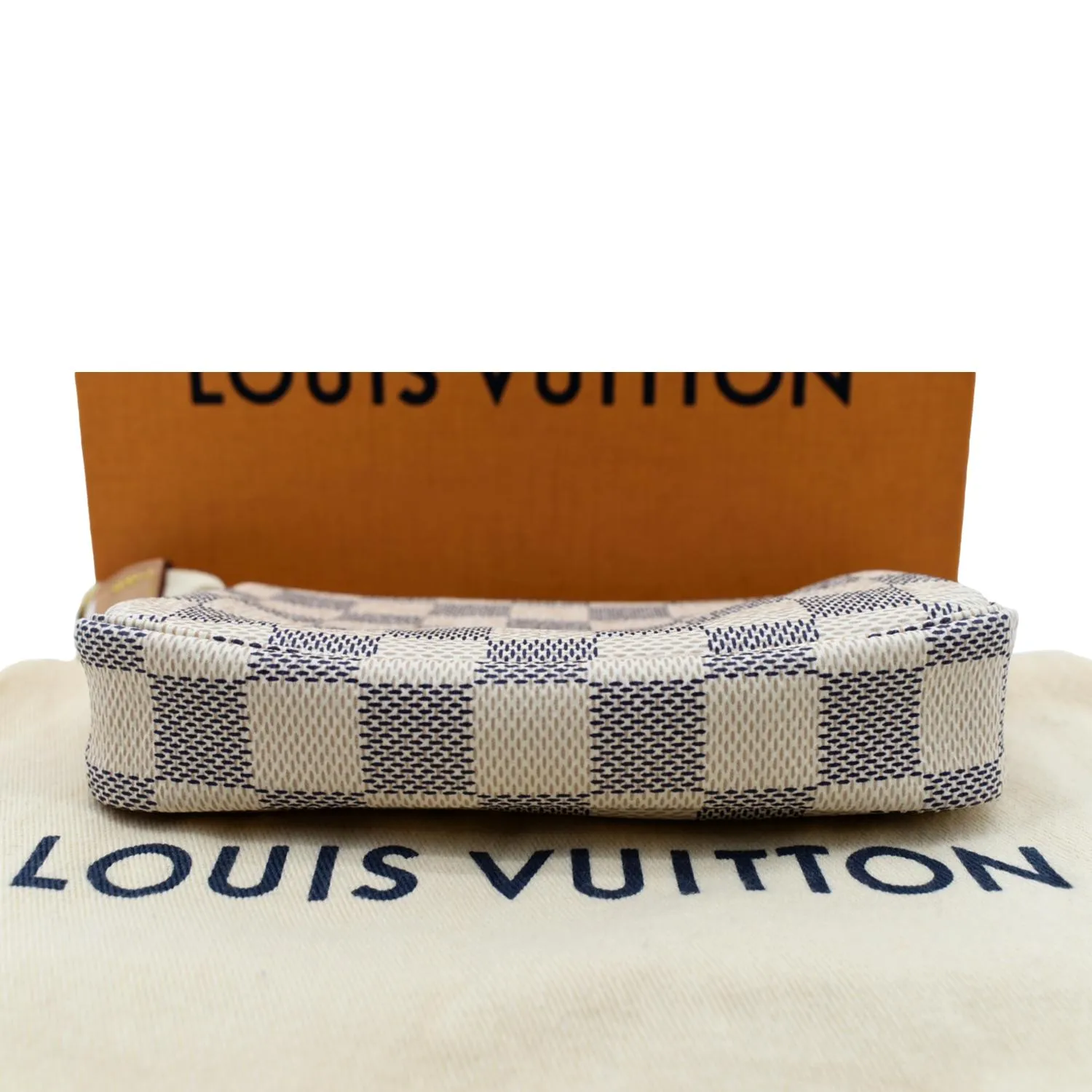 LOUIS VUITTON Mini Pochette Damier Azur Accessories Pouch White