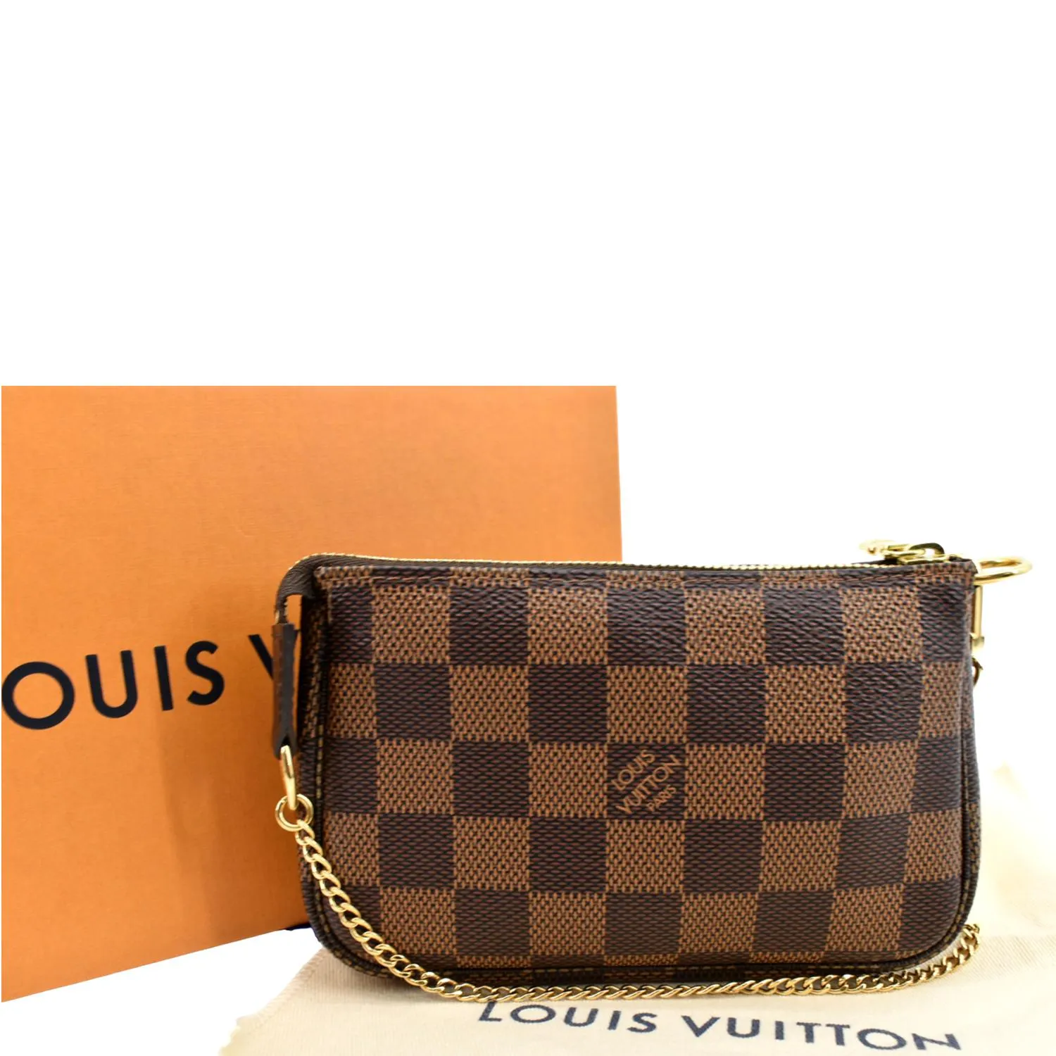 LOUIS VUITTON Mini Pochette Damier Ebene Accessories Pouch Brown