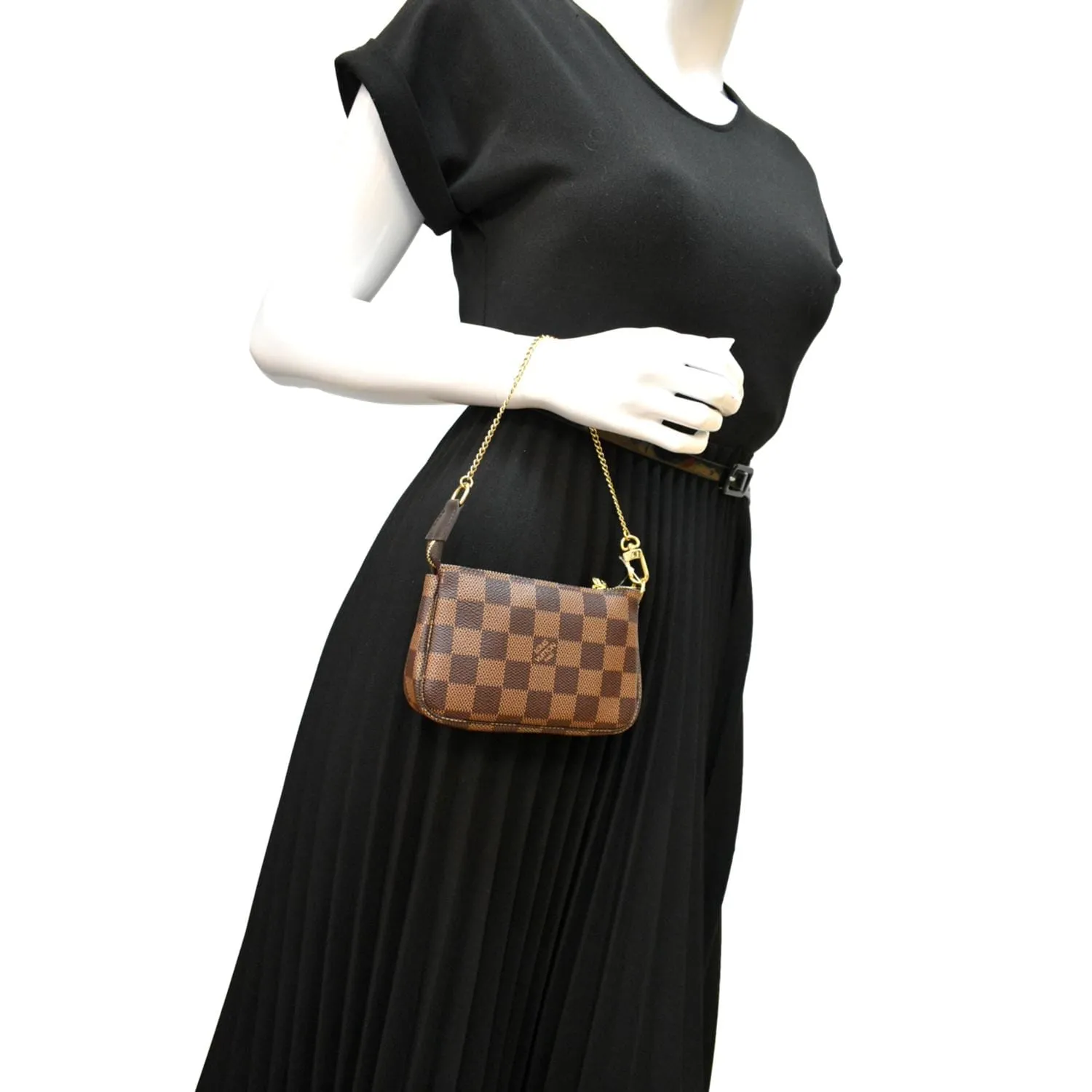 LOUIS VUITTON Mini Pochette Damier Ebene Accessories Pouch Brown