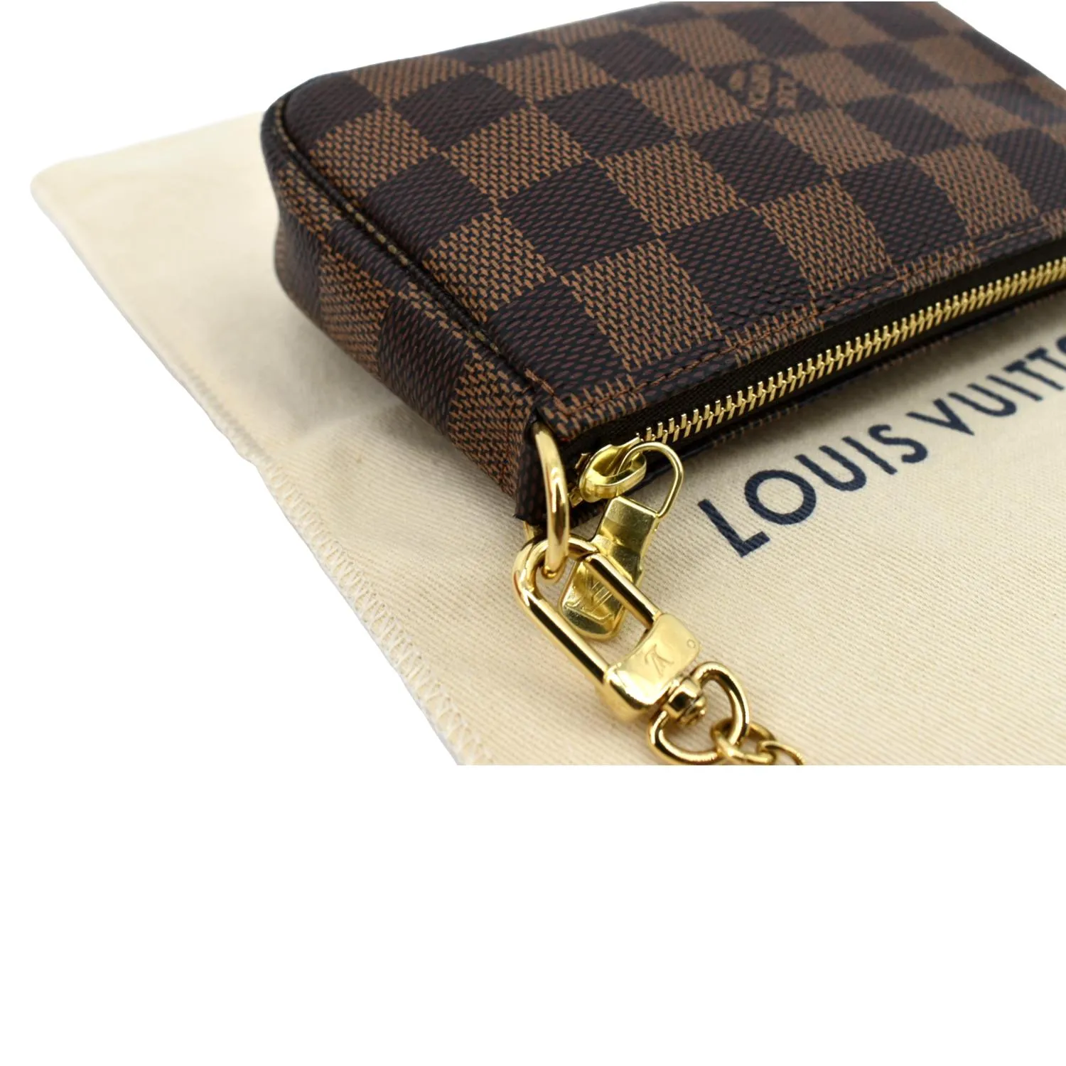 LOUIS VUITTON Mini Pochette Damier Ebene Accessories Pouch Brown