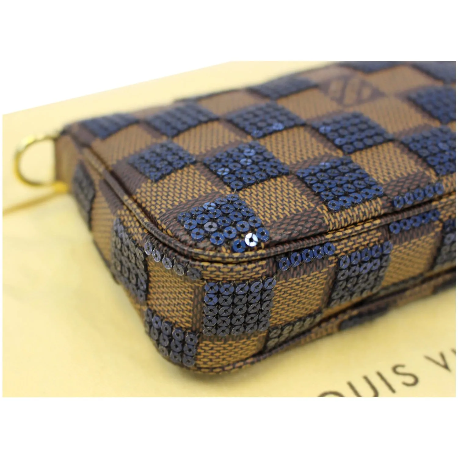 LOUIS VUITTON Mini Pochette Damier Paillettes Accessories Pouch Blue