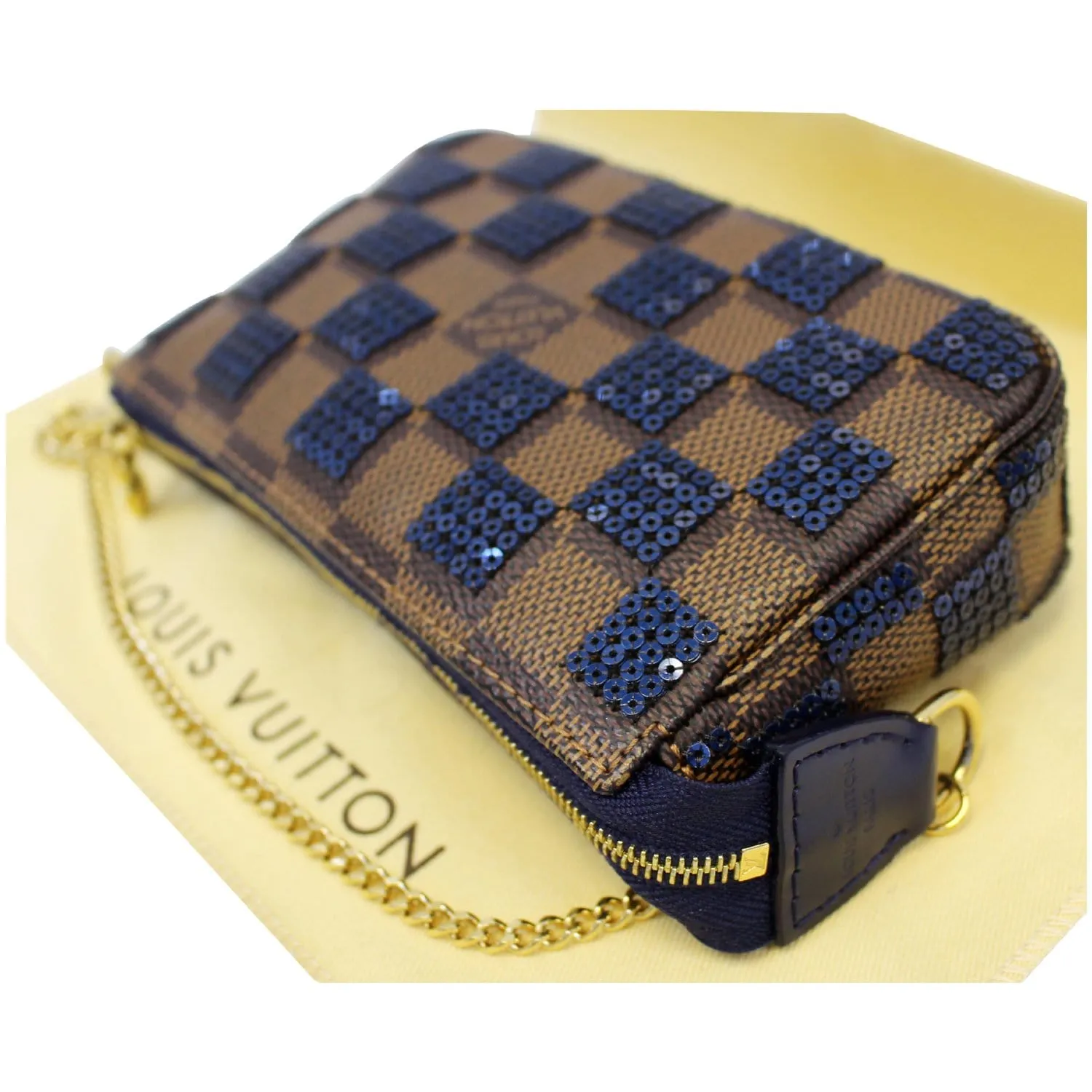 LOUIS VUITTON Mini Pochette Damier Paillettes Accessories Pouch Blue