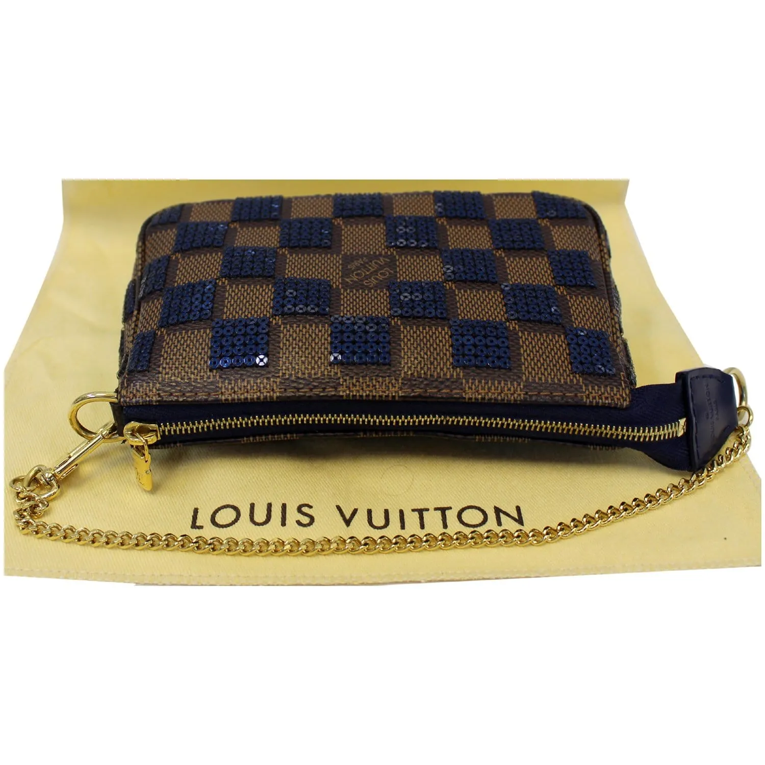 LOUIS VUITTON Mini Pochette Damier Paillettes Accessories Pouch Blue