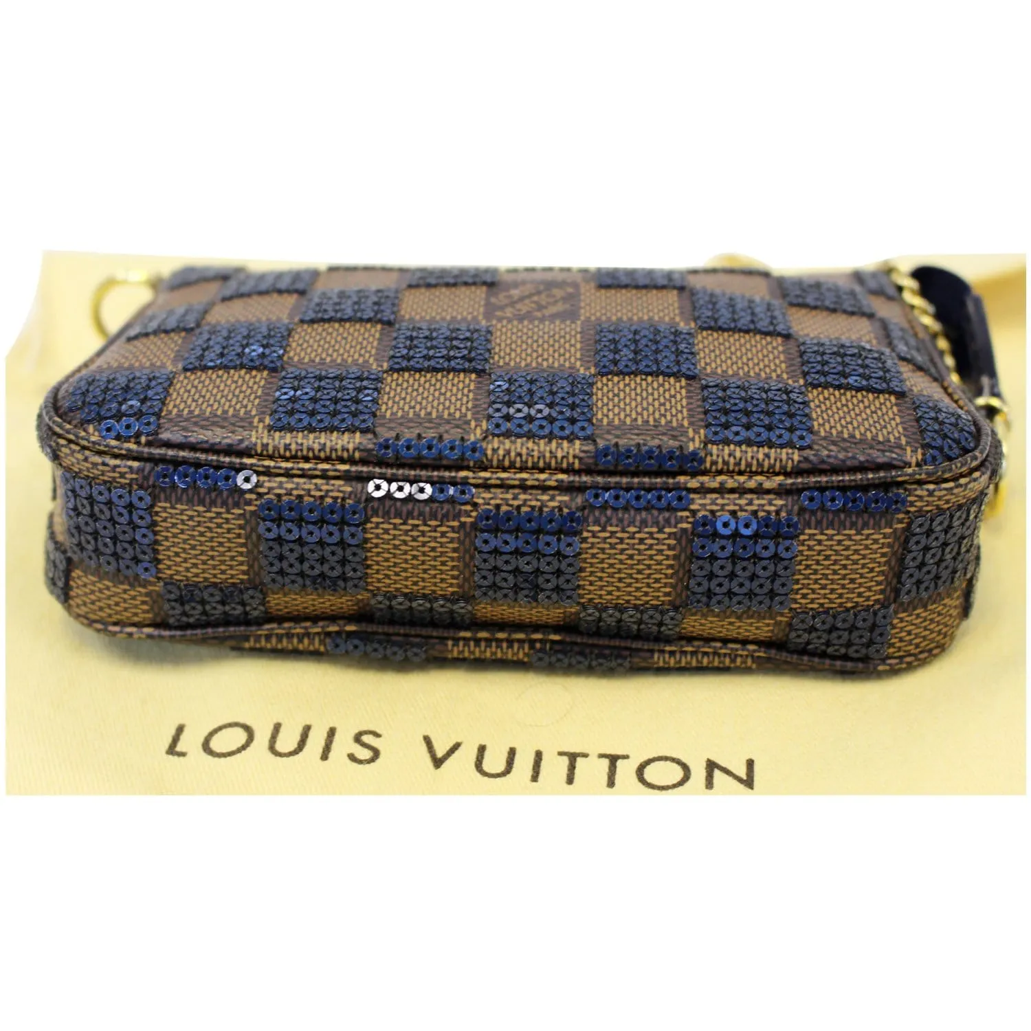 LOUIS VUITTON Mini Pochette Damier Paillettes Accessories Pouch Blue