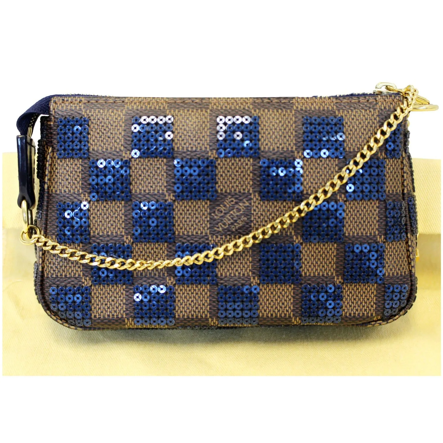 LOUIS VUITTON Mini Pochette Damier Paillettes Accessories Pouch Blue