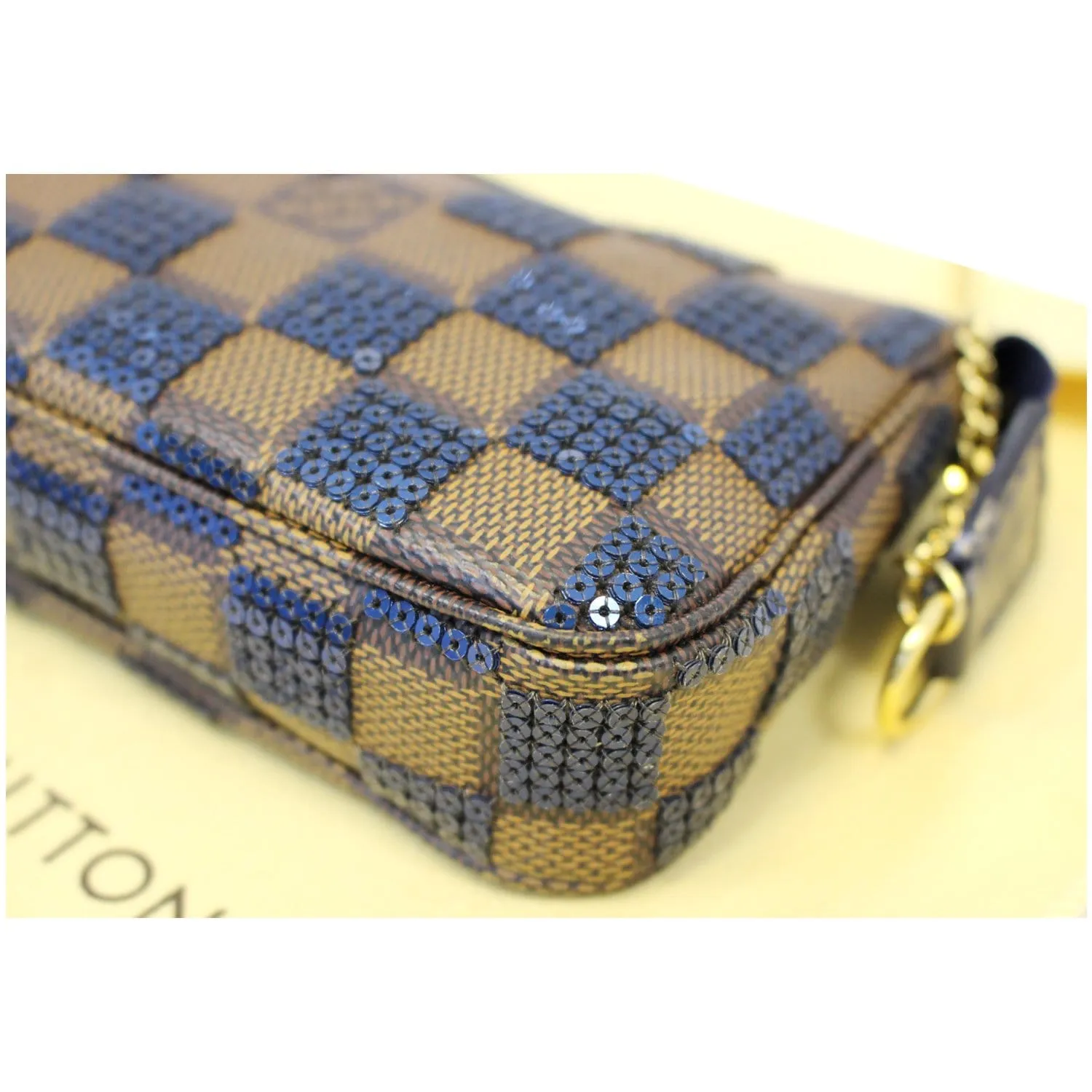 LOUIS VUITTON Mini Pochette Damier Paillettes Accessories Pouch Blue