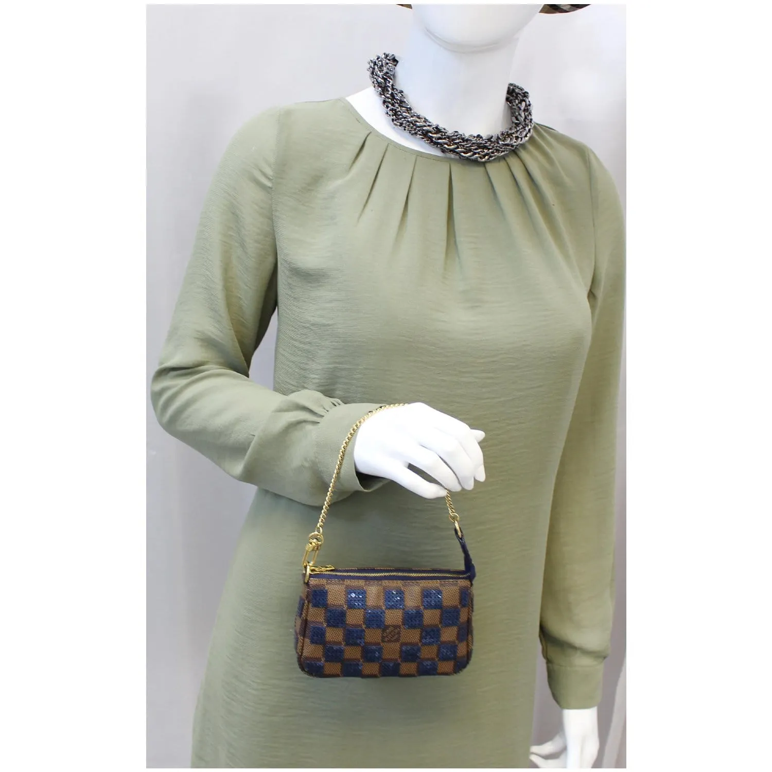 LOUIS VUITTON Mini Pochette Damier Paillettes Accessories Pouch Blue