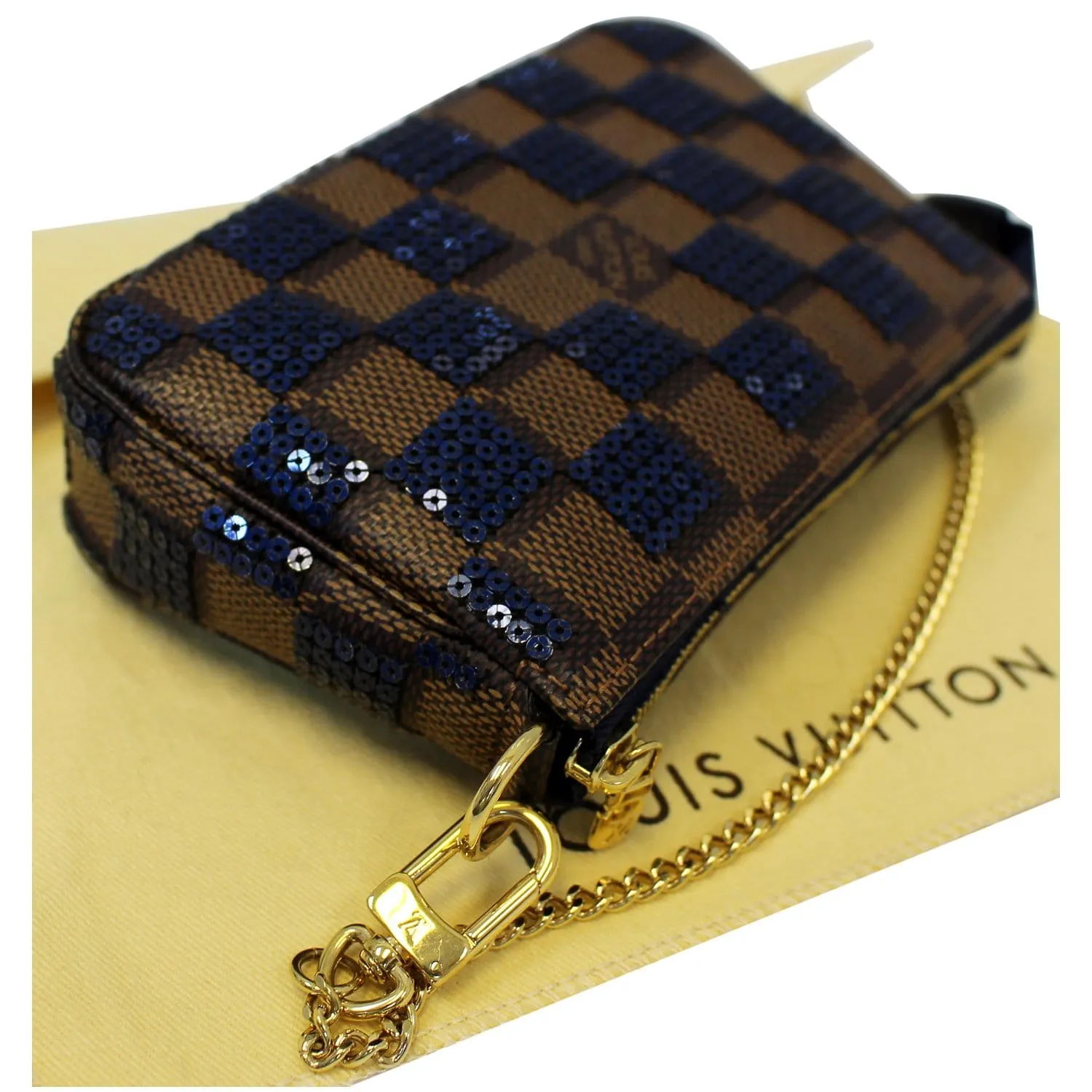 LOUIS VUITTON Mini Pochette Damier Paillettes Accessories Pouch Blue