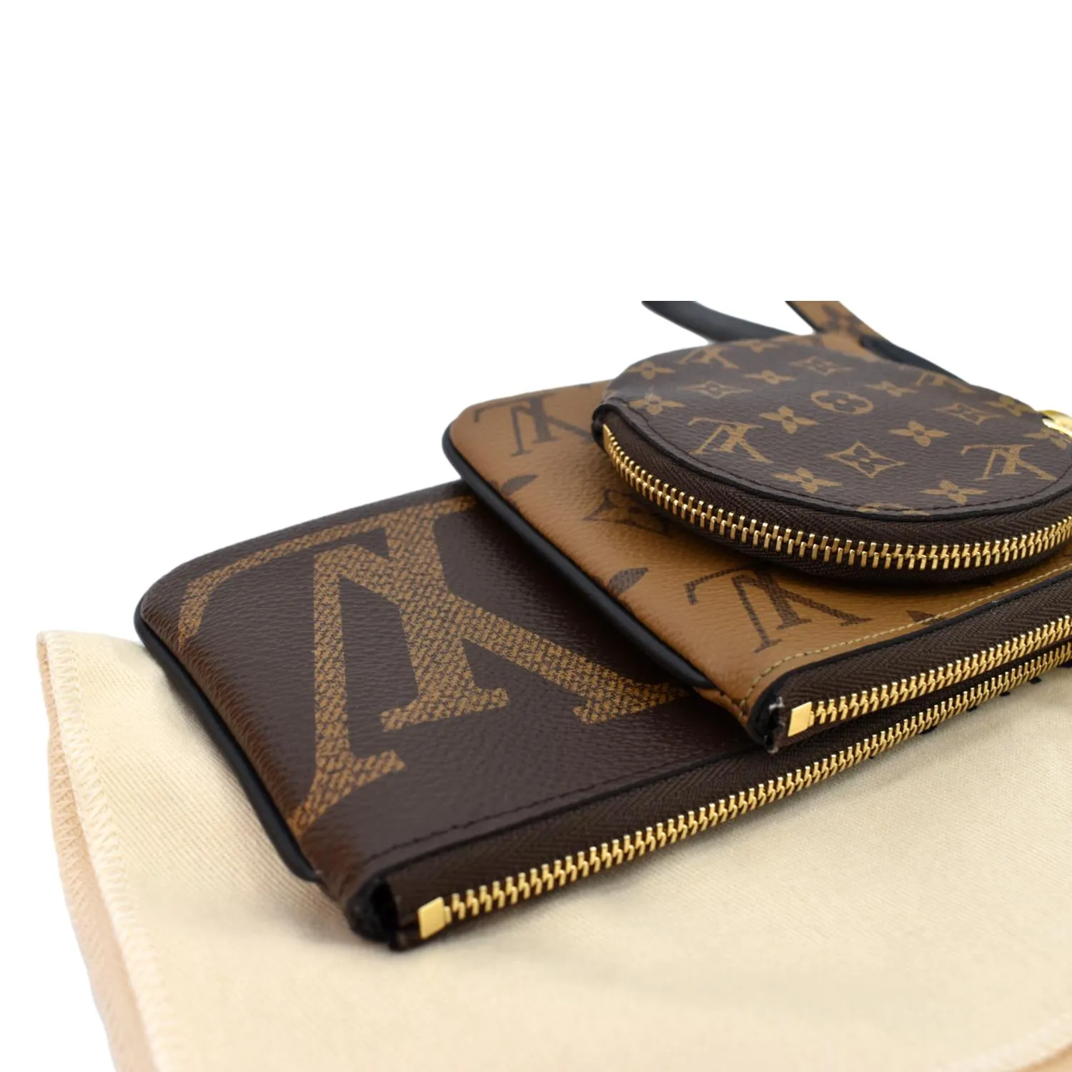 LOUIS VUITTON Monogram Canvas Trio Pouch Bag Brown