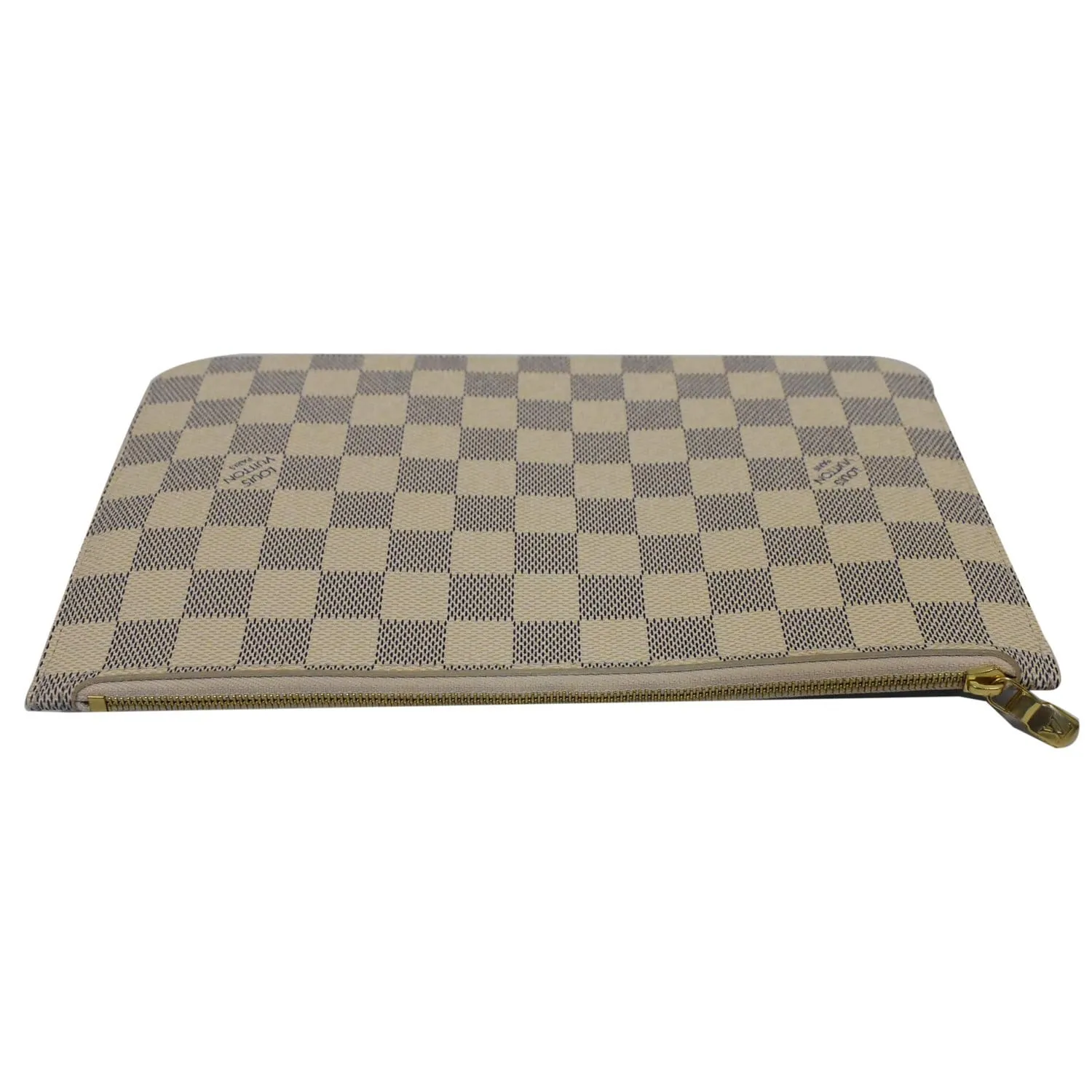 LOUIS VUITTON Neverfull MM Damier Azur Pochette Wristlet Pouch White