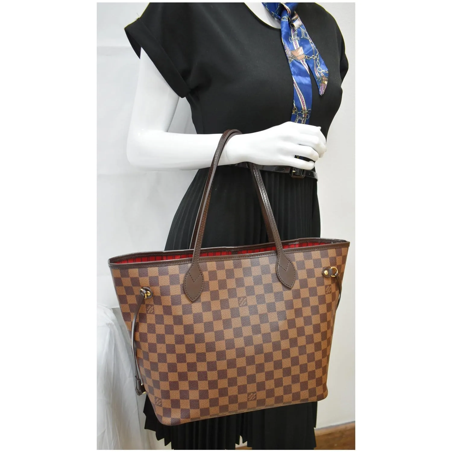 LOUIS VUITTON Neverfull MM Damier Ebene Brown Tote Bag Brown