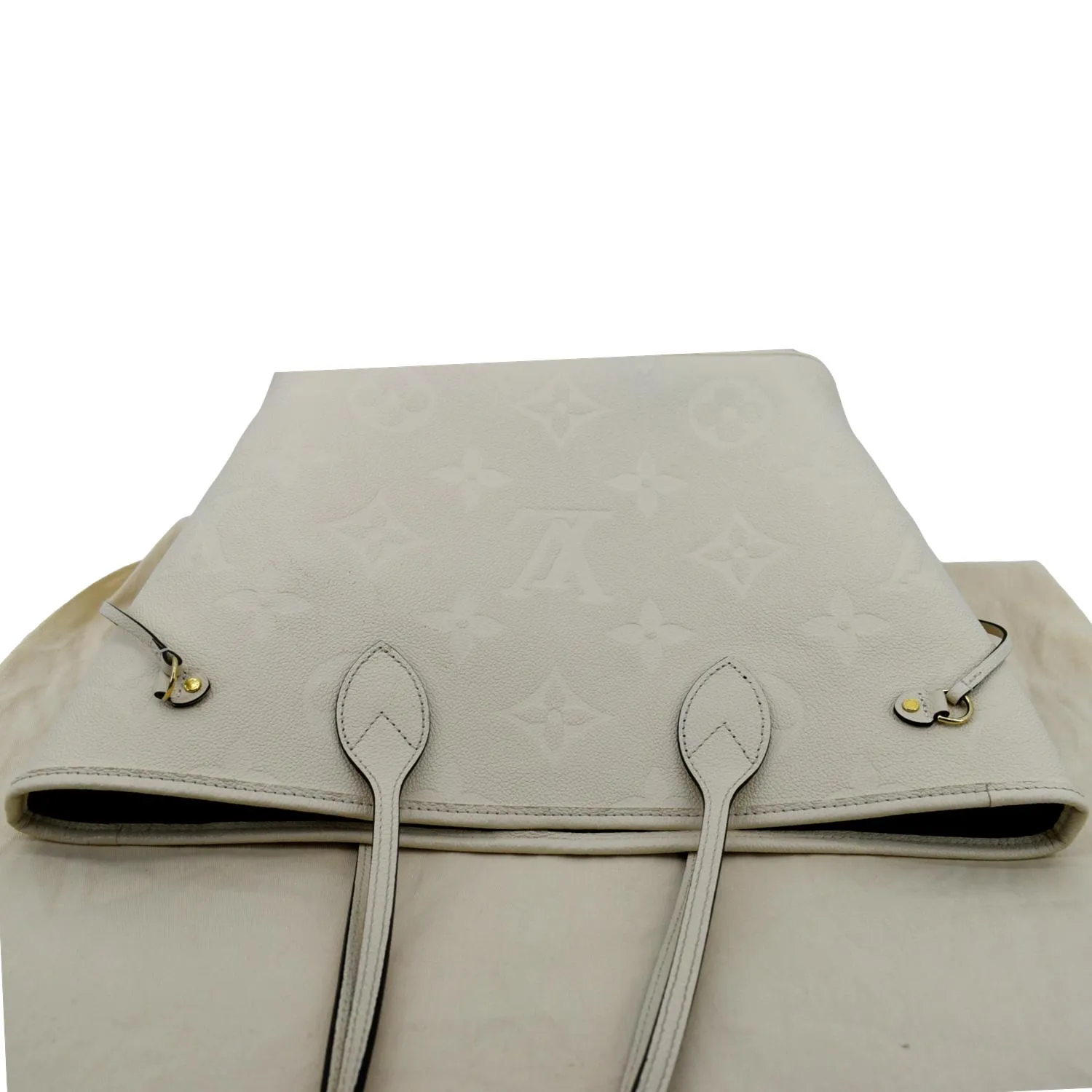 LOUIS VUITTON Neverfull MM Monogram Empreinte Tote Bag Beige