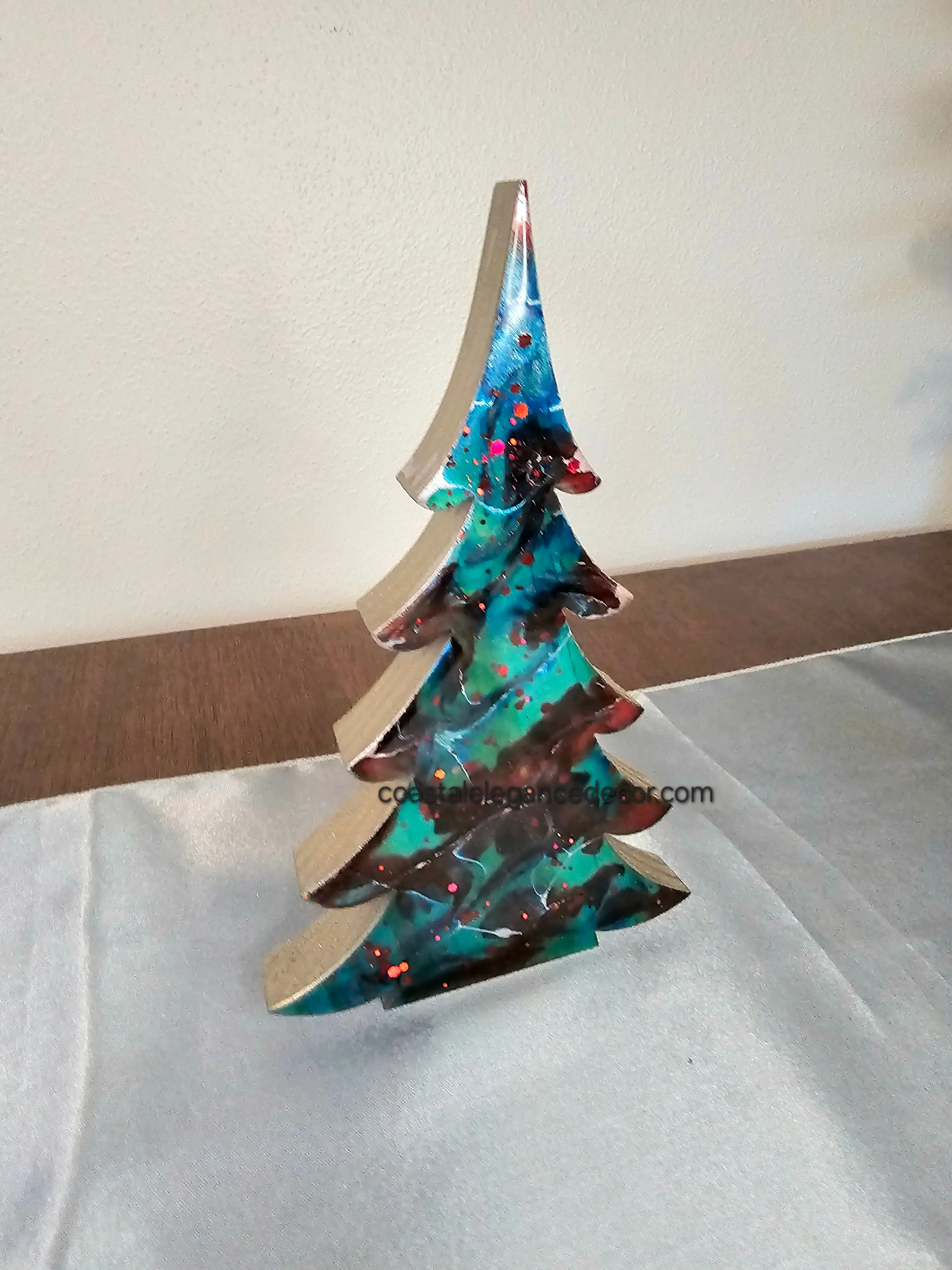 Luxurious Christmas Trees with Branches Holiday Tabletop Decoration 8 Inch Turquoise