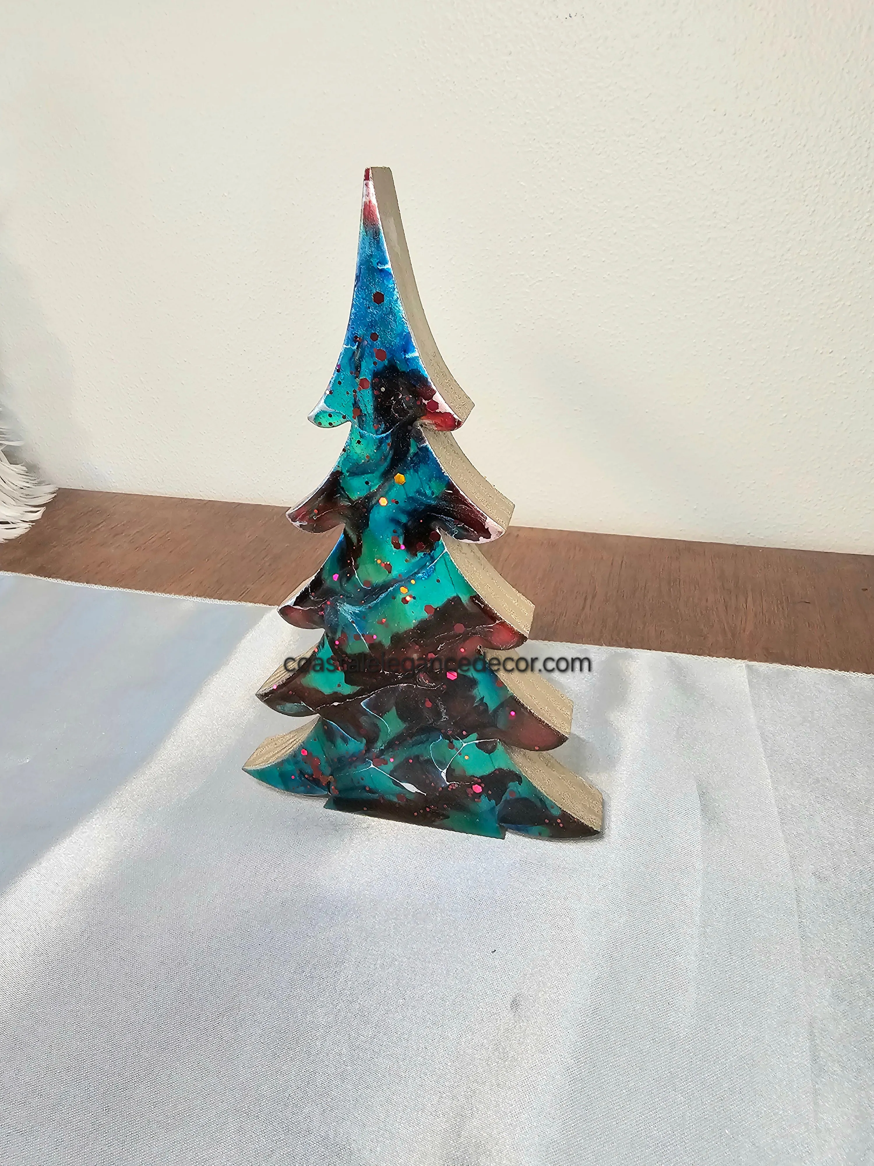 Luxurious Christmas Trees with Branches Holiday Tabletop Decoration 8 Inch Turquoise