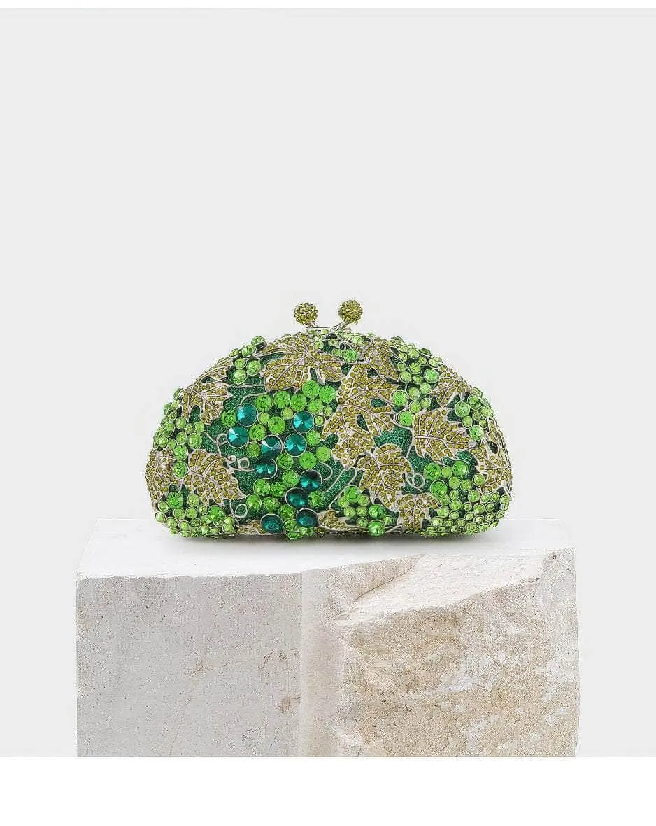 Luxurious Grape Vine Crystal Rhinestone Diamante Clutch Purse