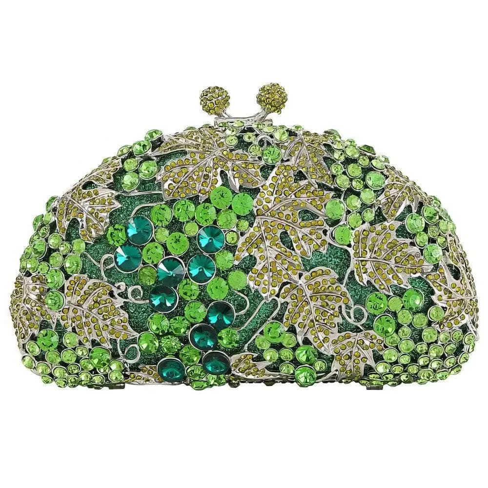 Luxurious Grape Vine Crystal Rhinestone Diamante Clutch Purse