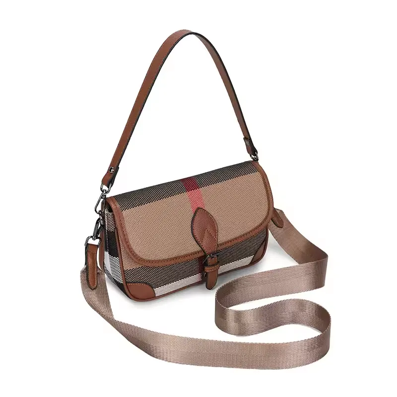 Luxury Leather Canvas Plaid Handbags
