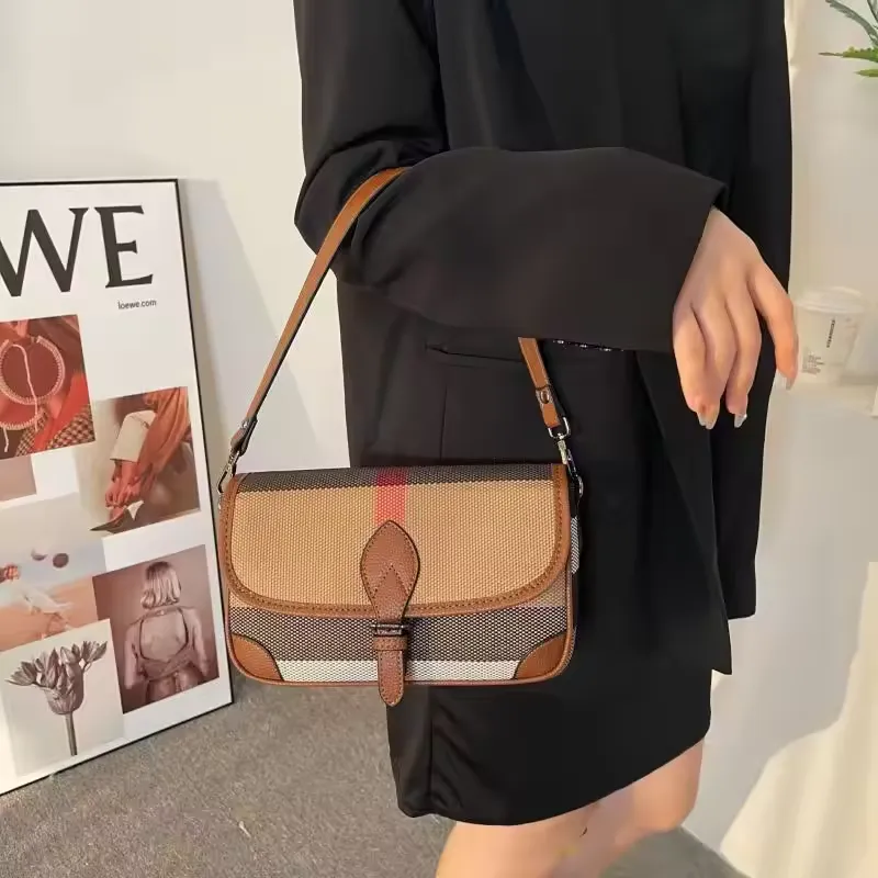 Luxury Leather Canvas Plaid Handbags