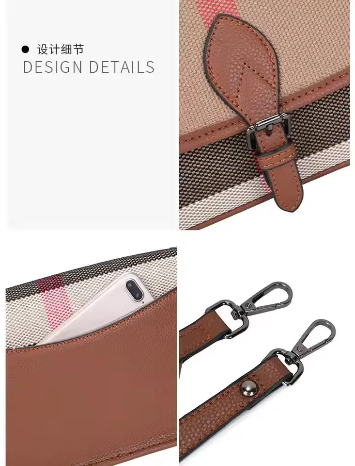 Luxury Leather Canvas Plaid Handbags