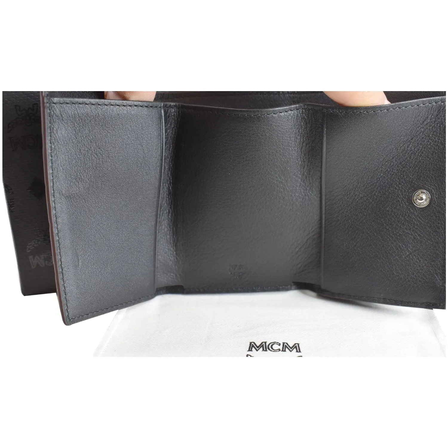 MCM Mini Klara Monogram Leather Tri-Fold Charm Wallet Black