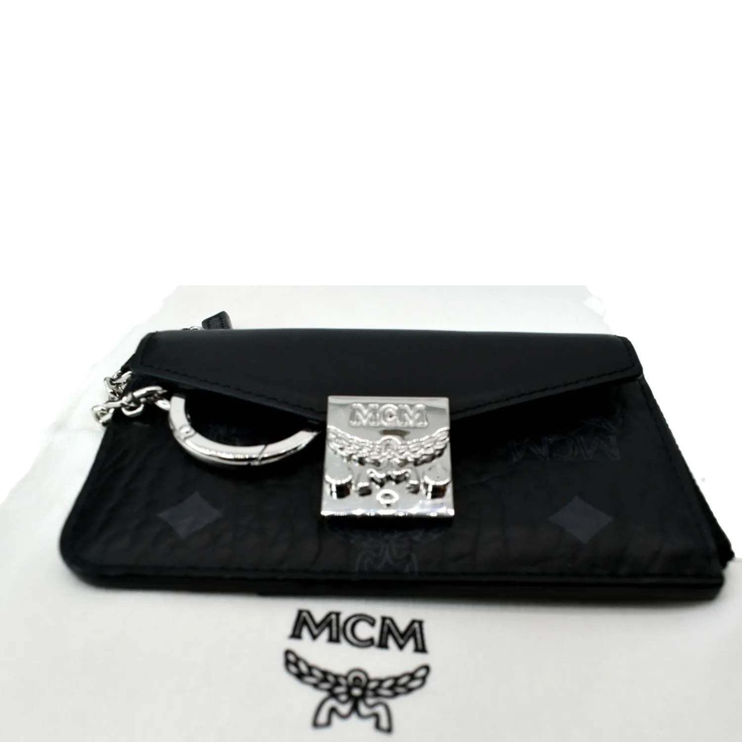MCM Patricia Mini Visetos Coated Canvas Card Case Wallet Black