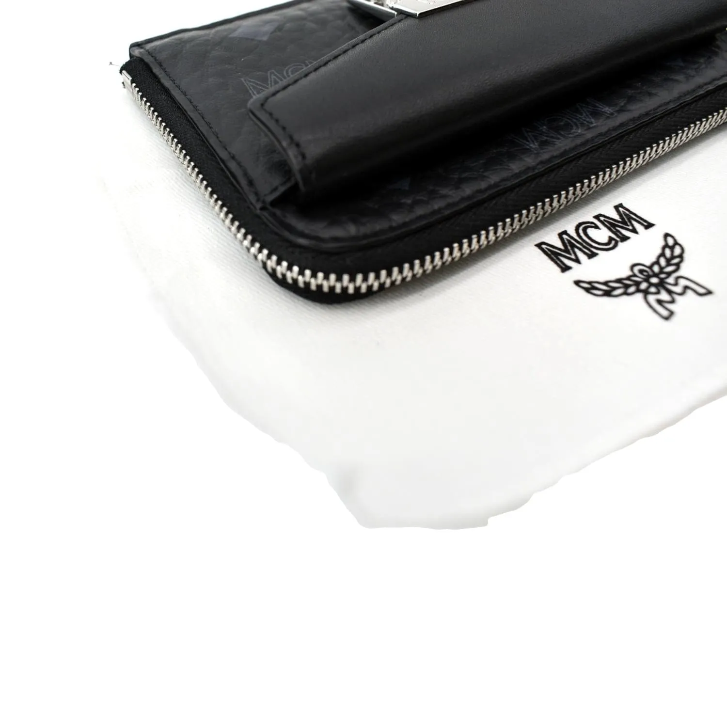 MCM Patricia Mini Visetos Coated Canvas Card Case Wallet Black