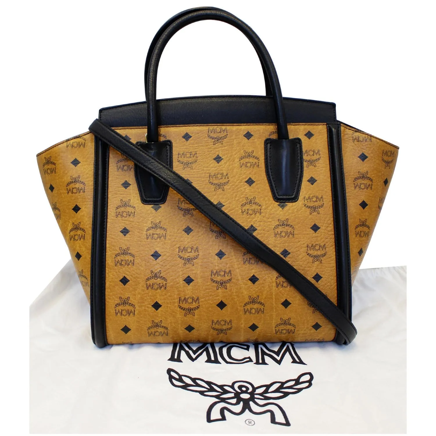 MCM Vintage Visetos Small Cognac Tote Bag Black