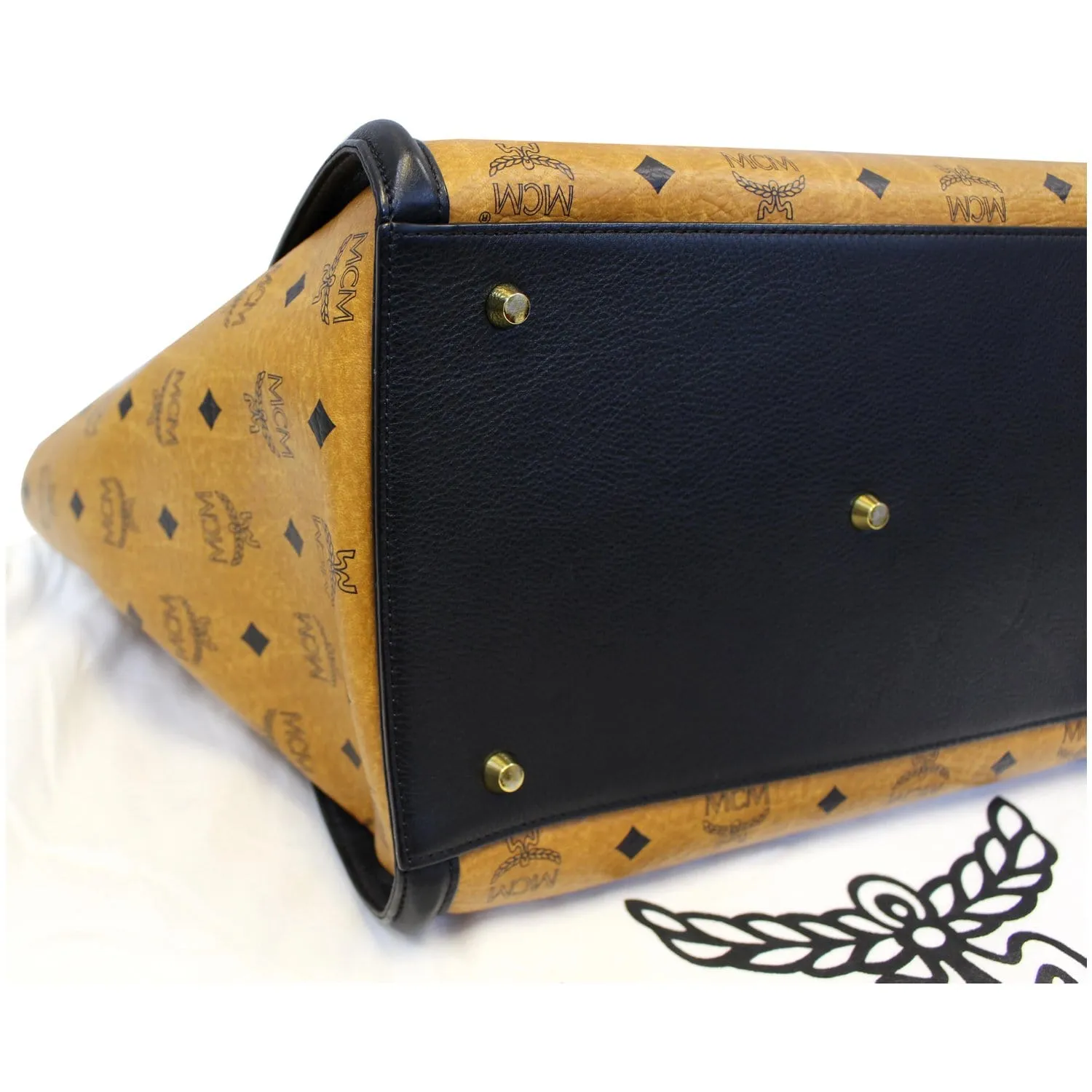 MCM Vintage Visetos Small Cognac Tote Bag Black