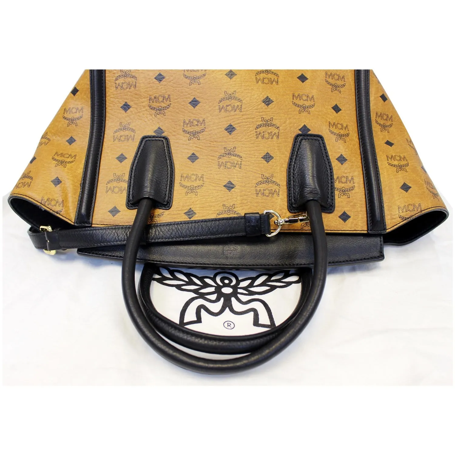MCM Vintage Visetos Small Cognac Tote Bag Black