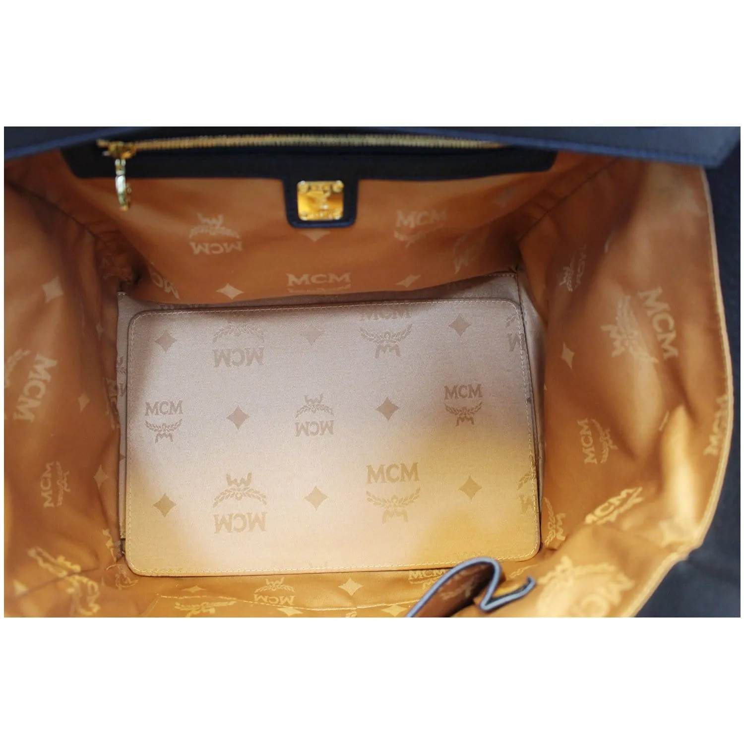 MCM Vintage Visetos Small Cognac Tote Bag Black
