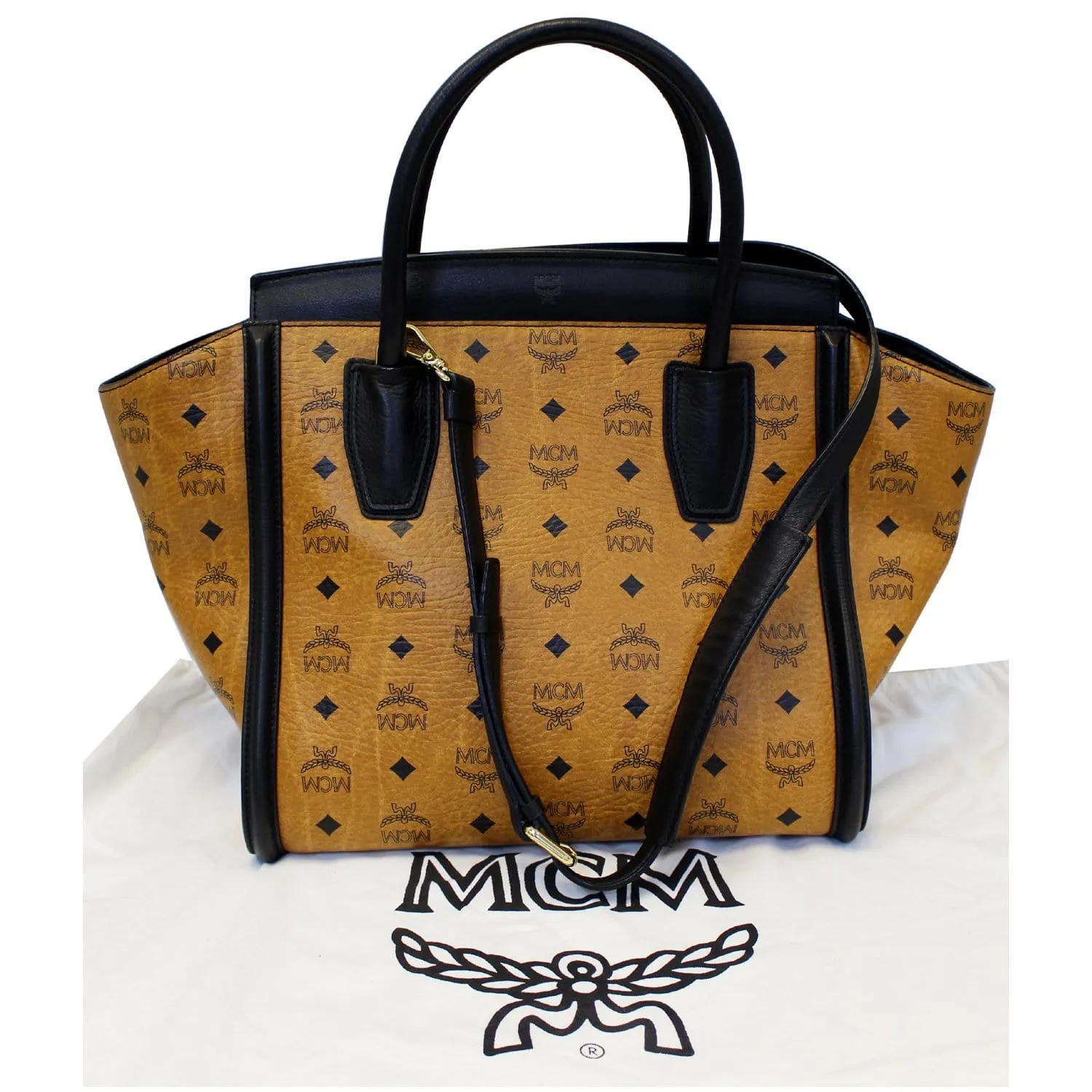 MCM Vintage Visetos Small Cognac Tote Bag Black