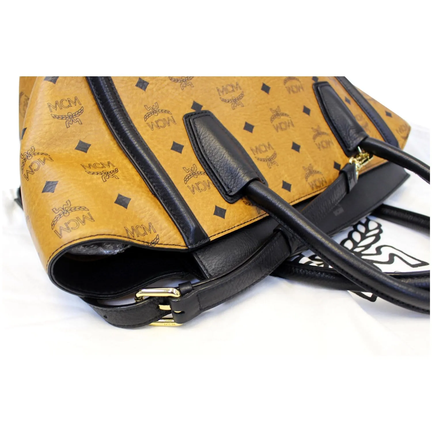 MCM Vintage Visetos Small Cognac Tote Bag Black