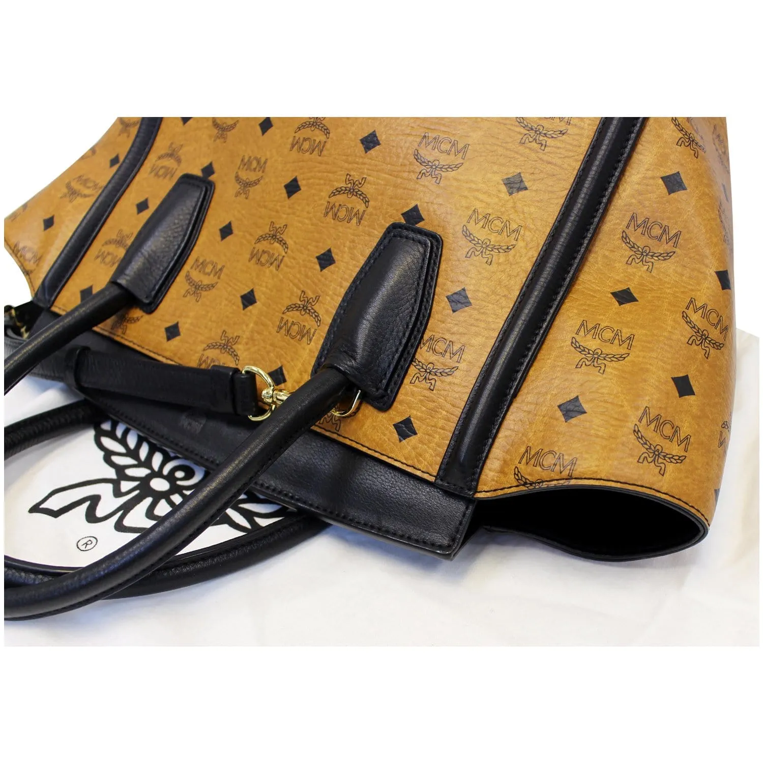 MCM Vintage Visetos Small Cognac Tote Bag Black