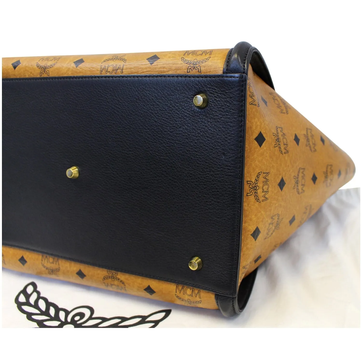 MCM Vintage Visetos Small Cognac Tote Bag Black