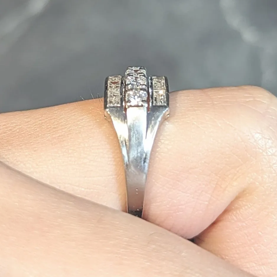 Mid-Century 1.16 CTW Diamond Platinum Three Row Vintage Stack Band Ring