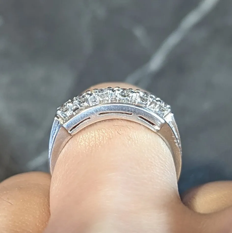 Mid-Century 1.16 CTW Diamond Platinum Three Row Vintage Stack Band Ring