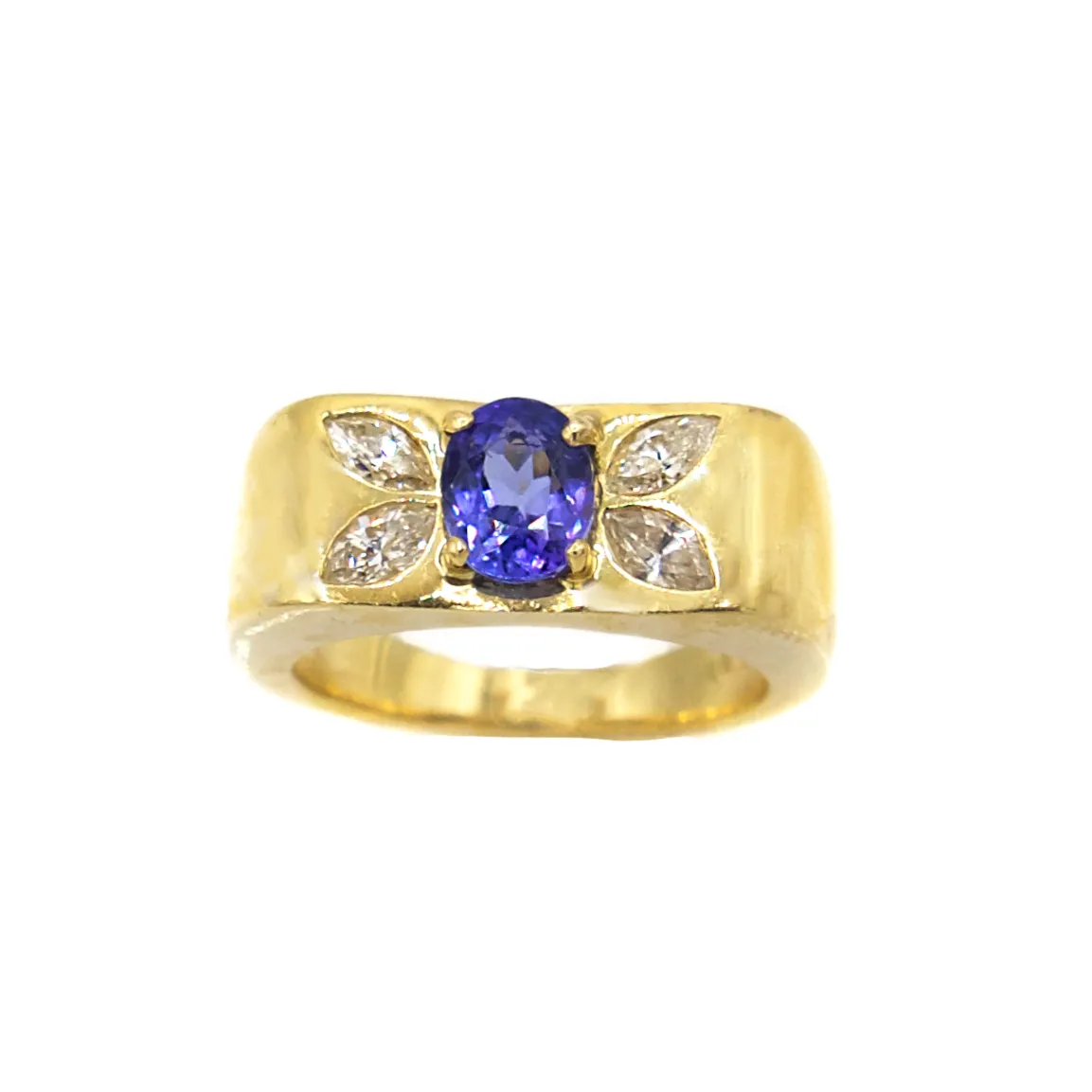 Mid-Century 18K Gold Ring with Tanzanite & Diamond