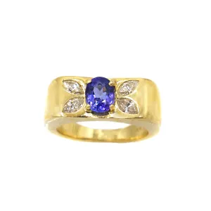Mid-Century 18K Gold Ring with Tanzanite & Diamond